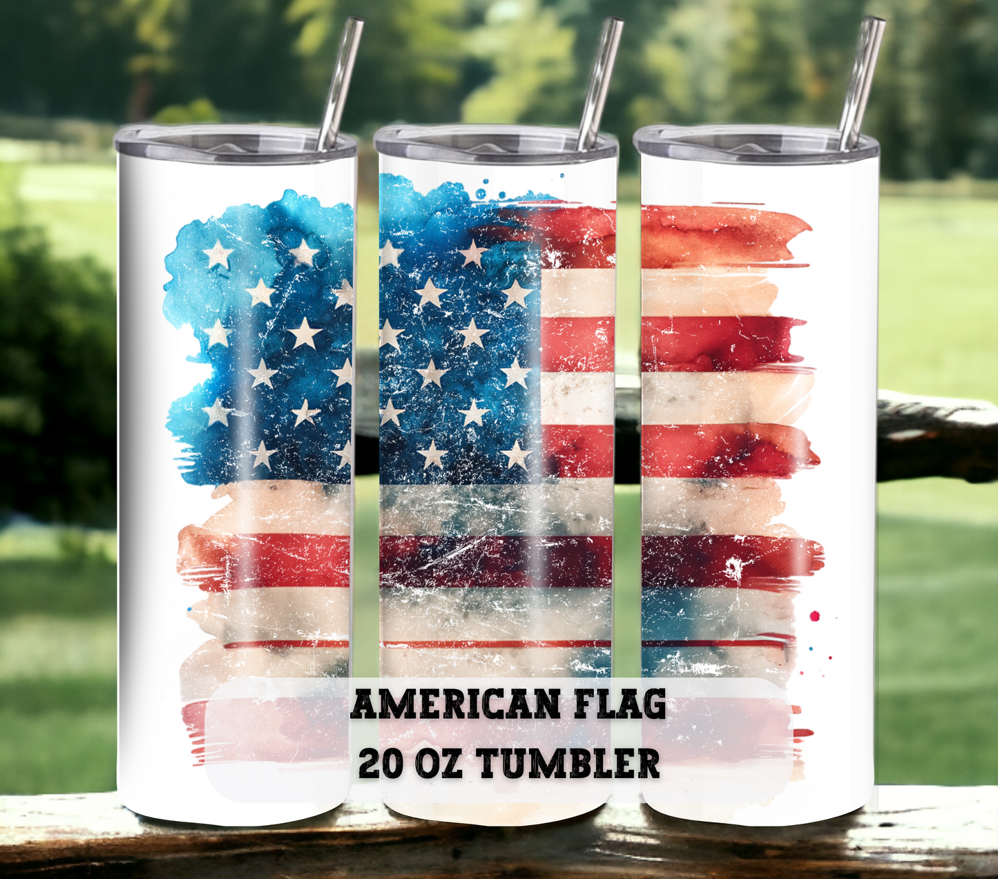 American Flag 20 oz Skinny Tumbler with Straw - Stainless Steel, Eco-Friendly, Reusable Metal Straw - Lid Drink Drinkware Water Bottles