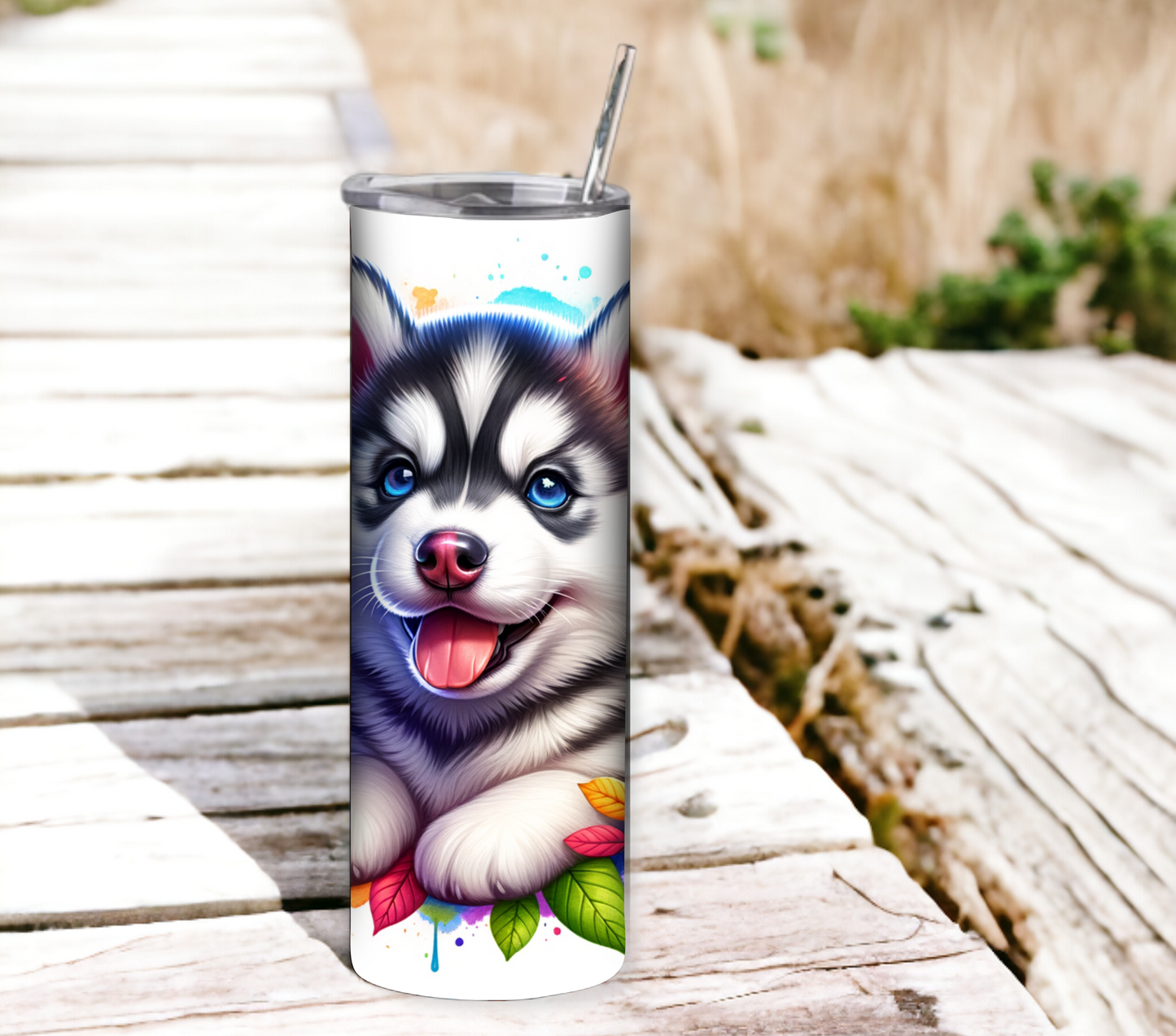Husky 20 oz Skinny Tumbler with Straw - Stainless Steel, Eco-Friendly, Reusable Metal Straw - Lid Drink Drinkware Water Bottles