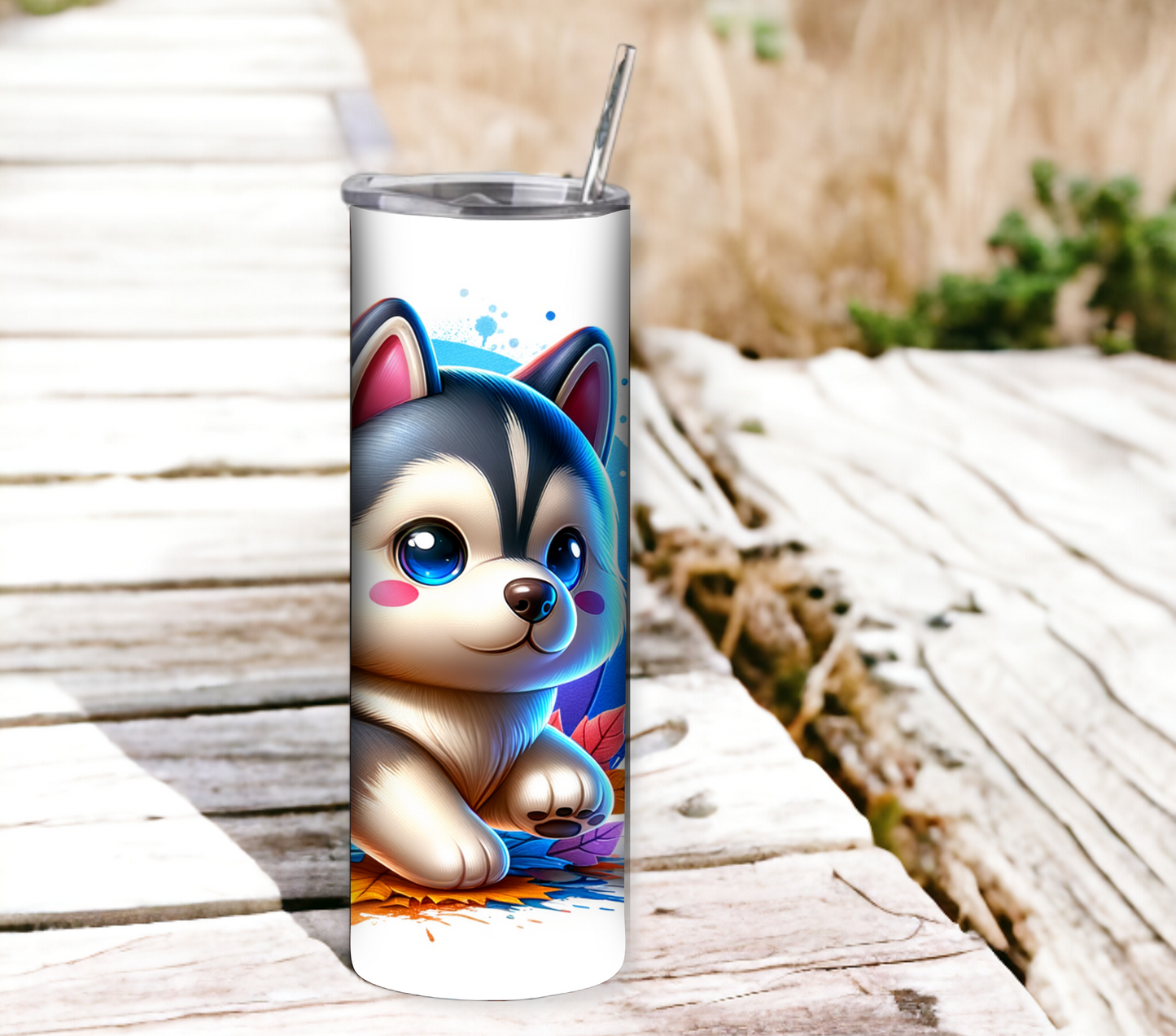 Husky 20 oz Skinny Tumbler with Straw - Stainless Steel, Eco-Friendly, Reusable Metal Straw - Lid Drink Drinkware Water Bottles