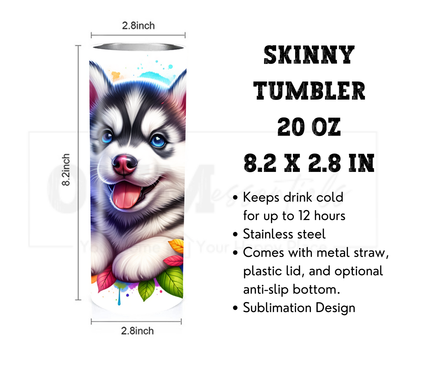 Husky 20 oz Skinny Tumbler with Straw - Stainless Steel, Eco-Friendly, Reusable Metal Straw - Lid Drink Drinkware Water Bottles