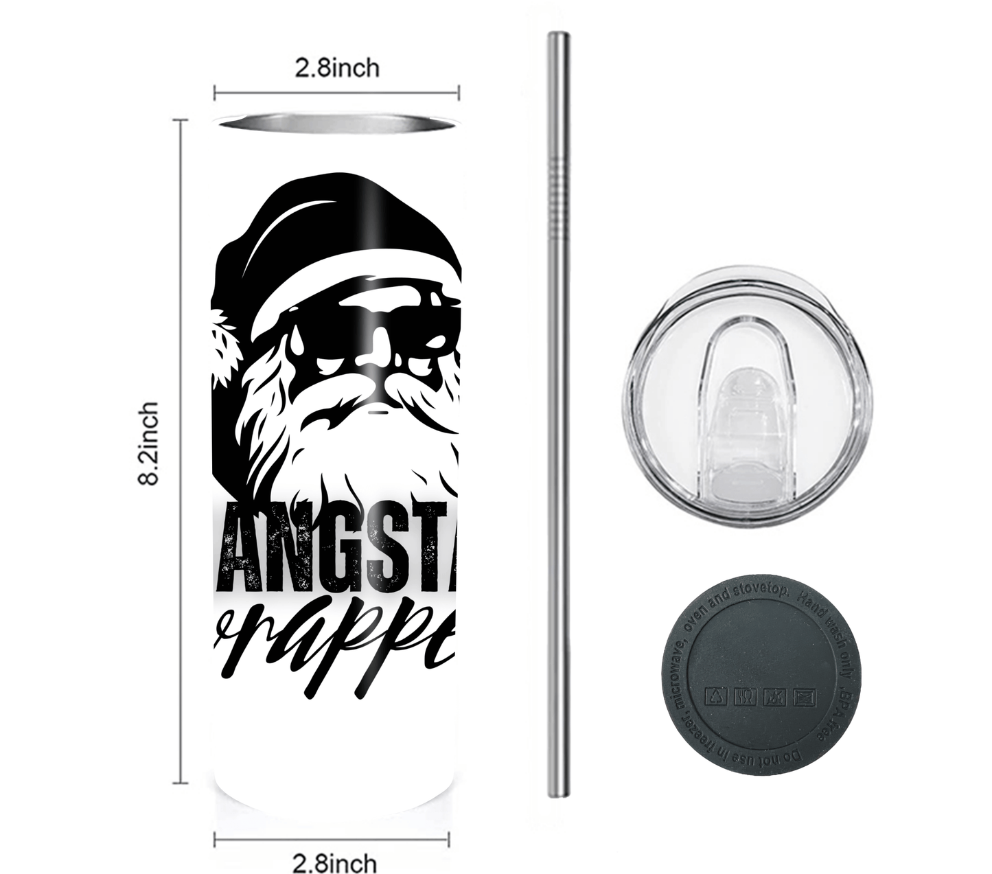 Gangsta Wrapper - Christmas 20 oz Skinny Tumbler with Straw - Stainless Steel, Eco-Friendly, Reusable Metal Straw - Lid Drink Drinkware Water Bottles