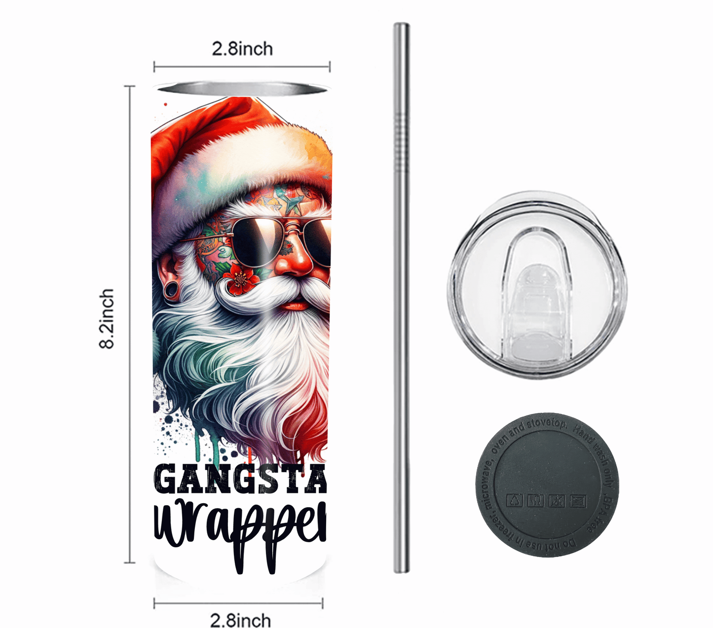 Gangsta Wrapper - Christmas 20 oz Skinny Tumbler with Straw - Stainless Steel, Eco-Friendly, Reusable Metal Straw - Lid Drink Drinkware Water Bottles
