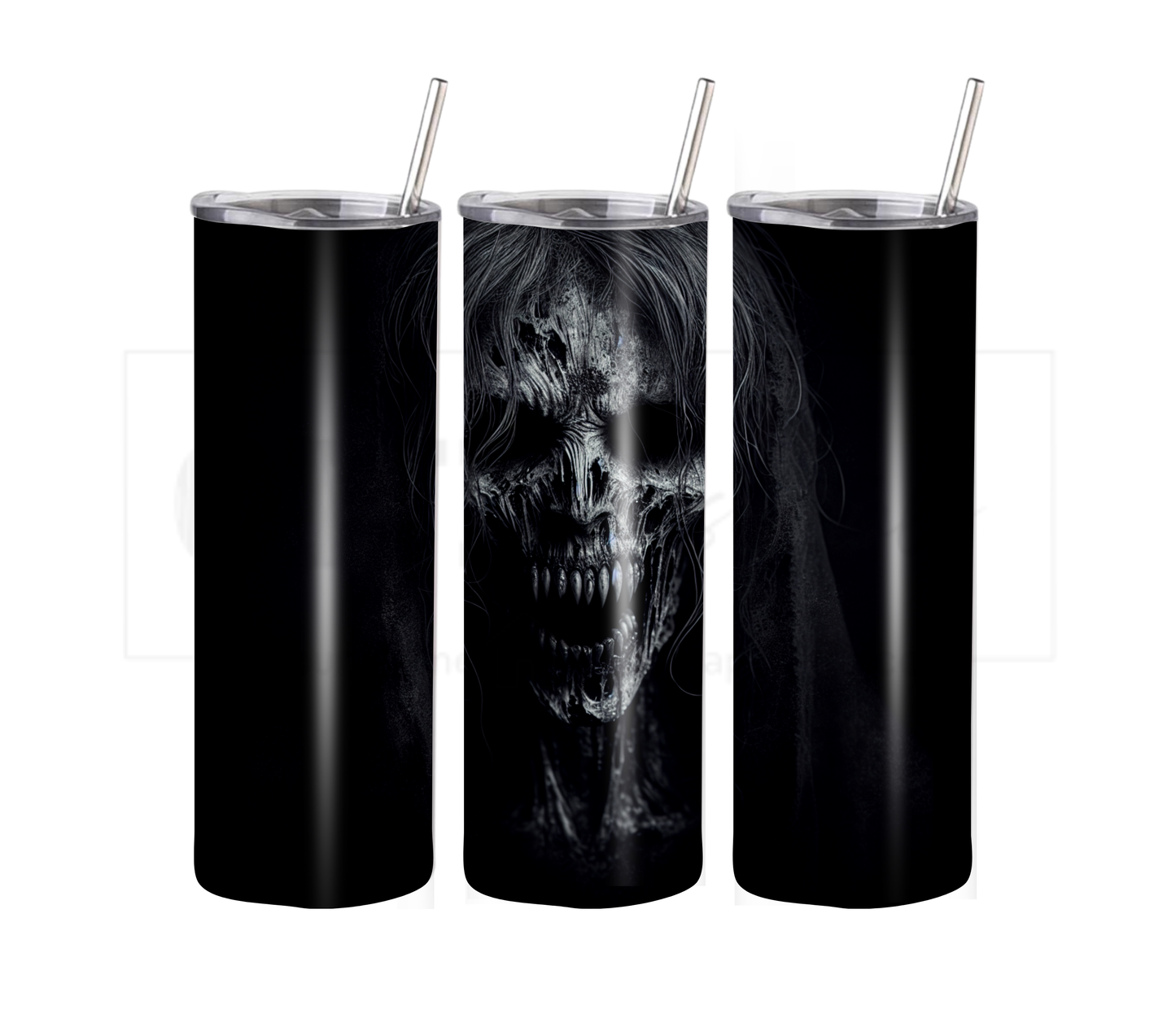Demon 20 oz Skinny Tumbler with Straw - Stainless Steel, Eco-Friendly, Reusable Metal Straw - Lid Drink Drinkware Water Bottles