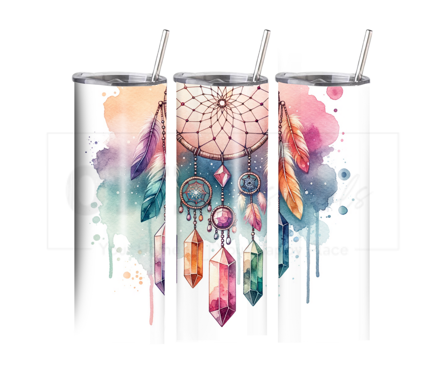 Dreamcatcher 20 oz Skinny Tumbler with Straw - Stainless Steel, Eco-Friendly, Reusable Metal Straw - Lid Drink Drinkware Water Bottles