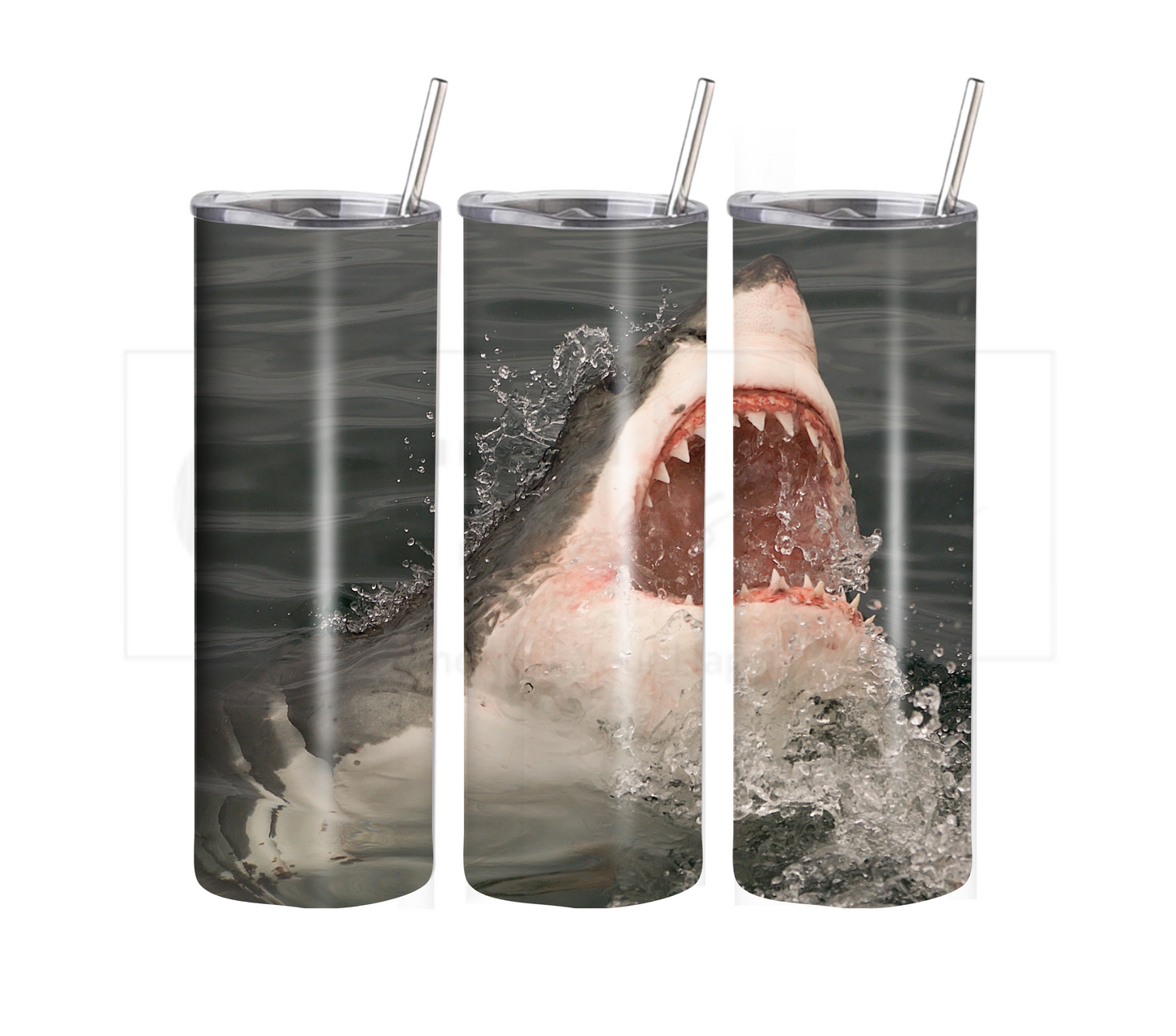 Shark 20 oz Skinny Tumbler with Straw - Stainless Steel, Eco-Friendly, Reusable Metal Straw - Lid Drink Drinkware Water Bottles
