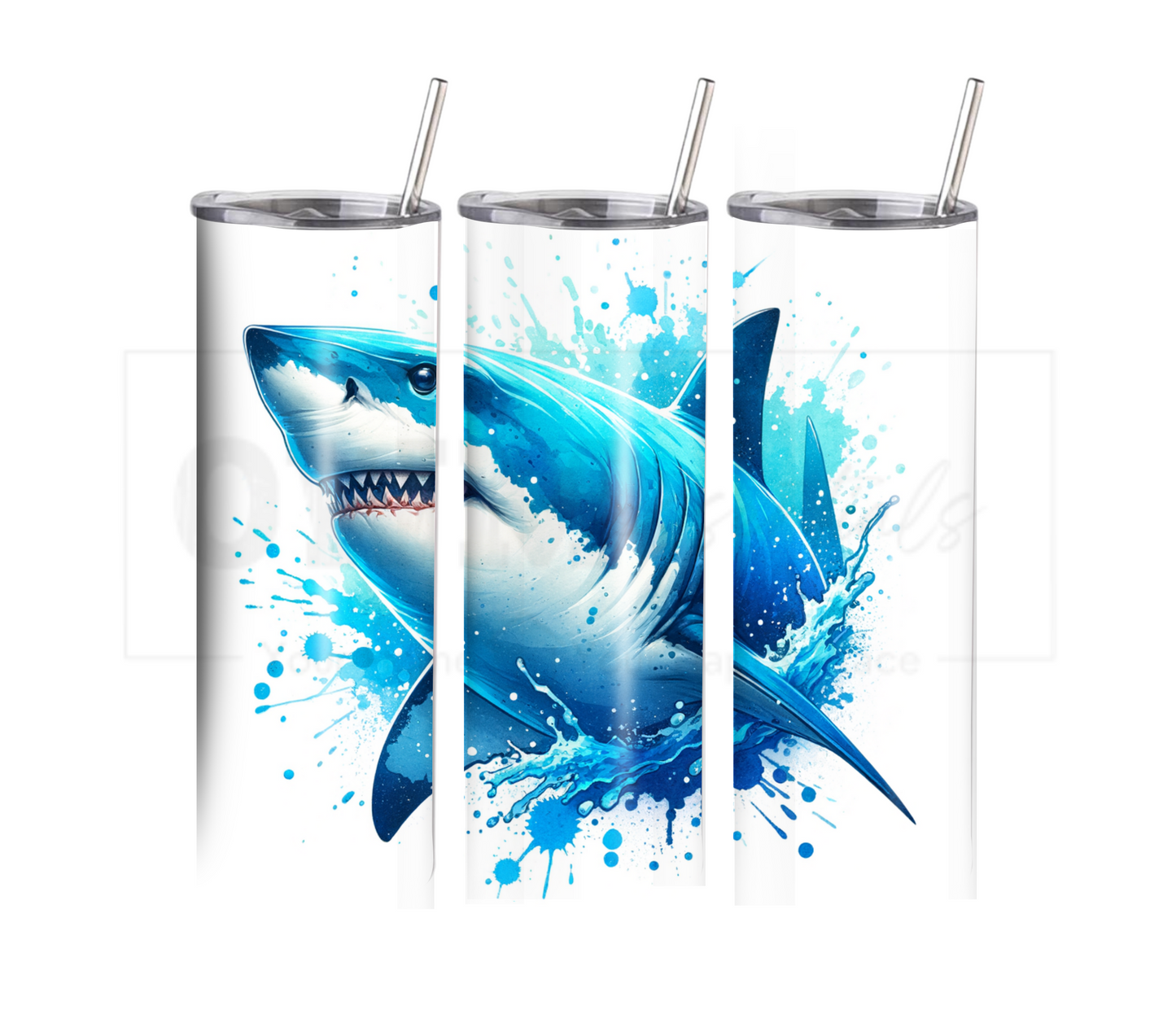 Shark 20 oz Skinny Tumbler with Straw - Stainless Steel, Eco-Friendly, Reusable Metal Straw - Lid Drink Drinkware Water Bottles