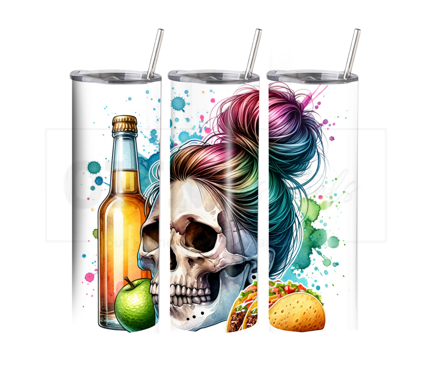 Tacos & Tequila 20 oz Skinny Tumbler with Straw - Stainless Steel, Eco-Friendly, Reusable Metal Straw - Lid Drink Drinkware Water Bottles