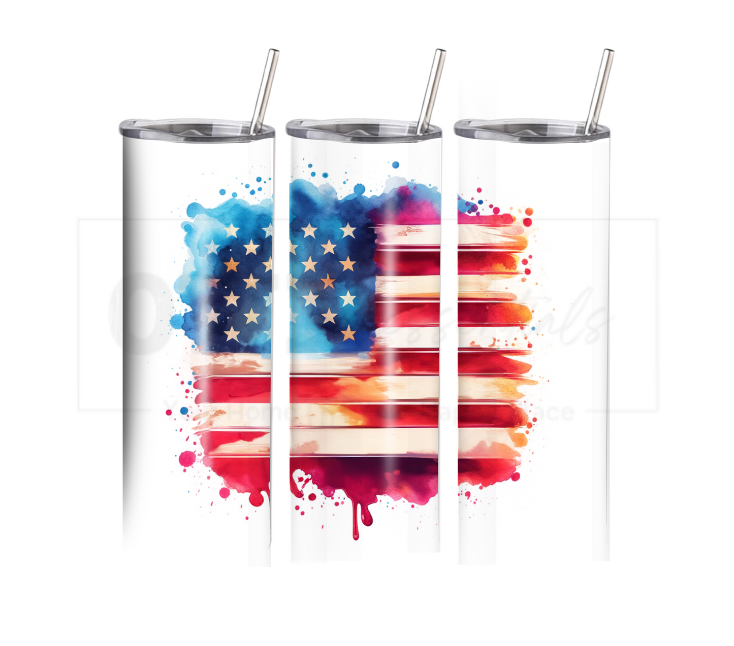 American Flag 20 oz Skinny Tumbler with Straw - Stainless Steel, Eco-Friendly, Reusable Metal Straw - Lid Drink Drinkware Water Bottles