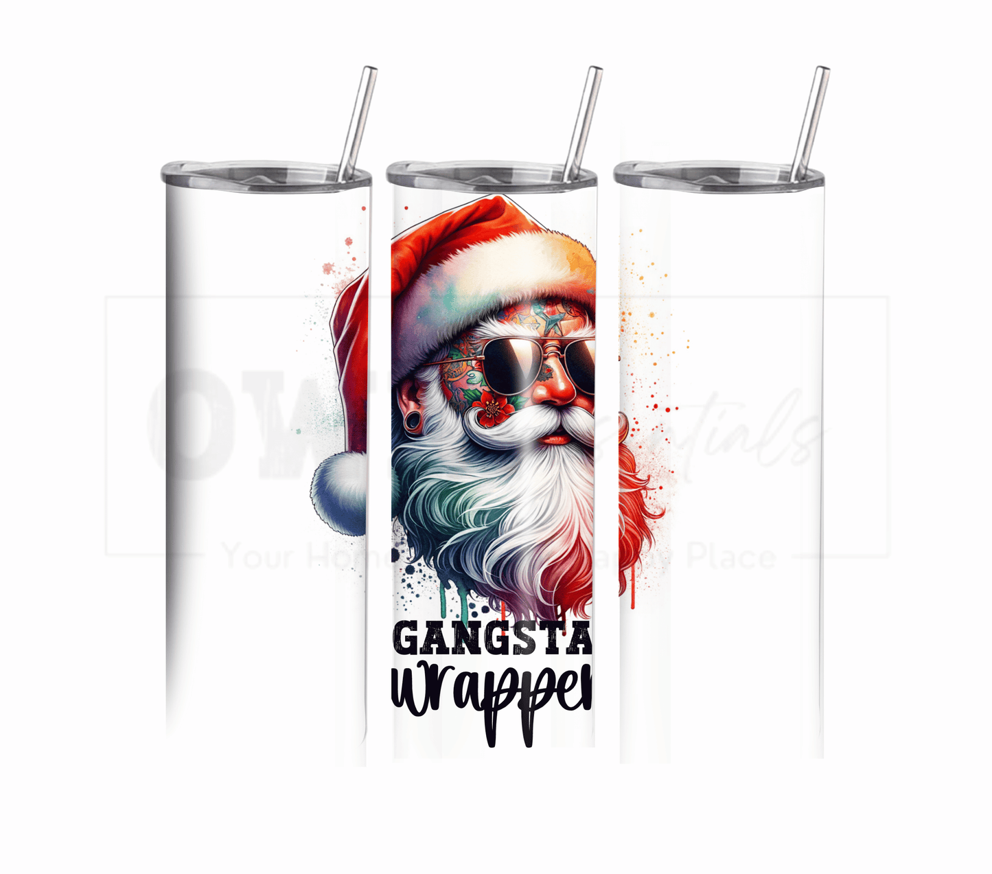 Gangsta Wrapper - Christmas 20 oz Skinny Tumbler with Straw - Stainless Steel, Eco-Friendly, Reusable Metal Straw - Lid Drink Drinkware Water Bottles