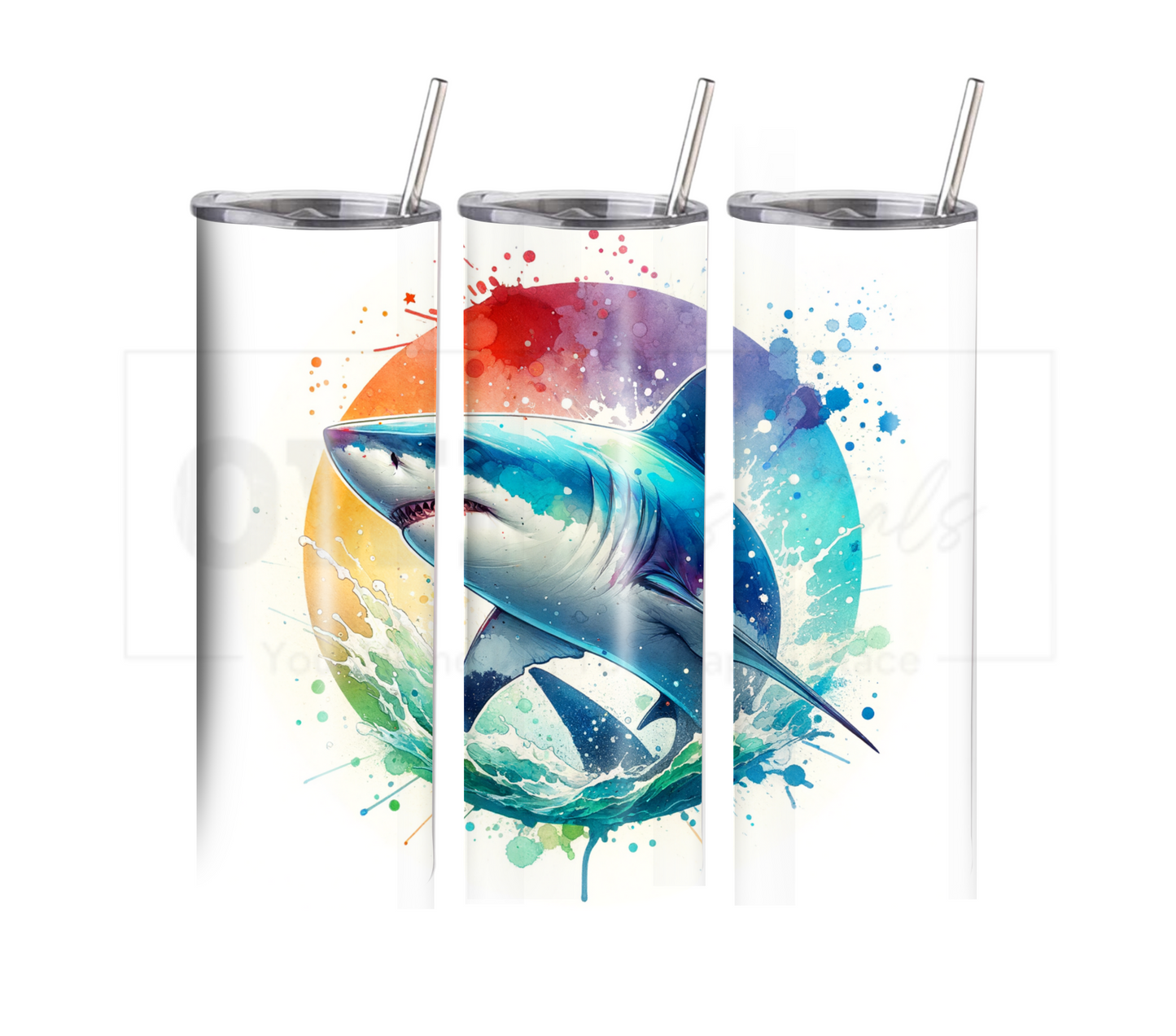 Shark 20 oz Skinny Tumbler with Straw - Stainless Steel, Eco-Friendly, Reusable Metal Straw - Lid Drink Drinkware Water Bottles