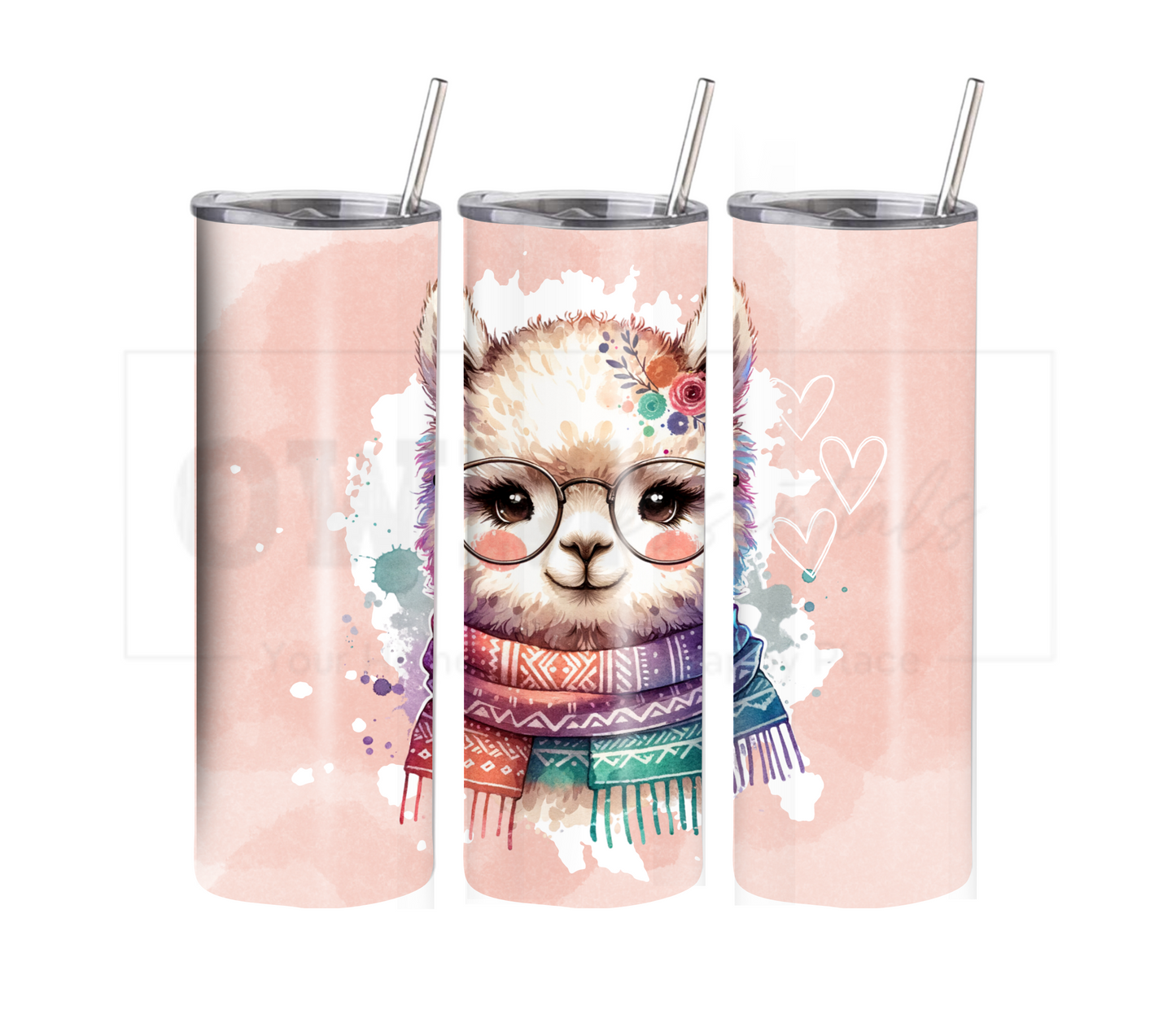 Alpaca 20 oz Skinny Tumbler with Straw - Stainless Steel, Eco-Friendly, Reusable Metal Straw - Lid Drink Drinkware Water Bottles