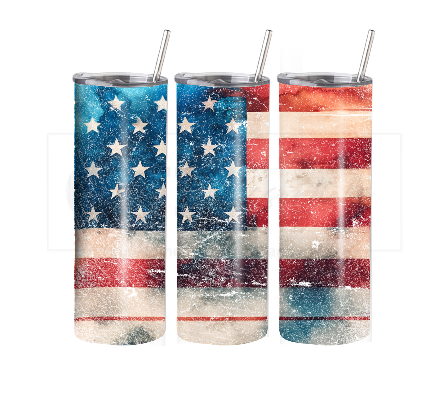 American Flag 20 oz Skinny Tumbler with Straw - Stainless Steel, Eco-Friendly, Reusable Metal Straw - Lid Drink Drinkware Water Bottles