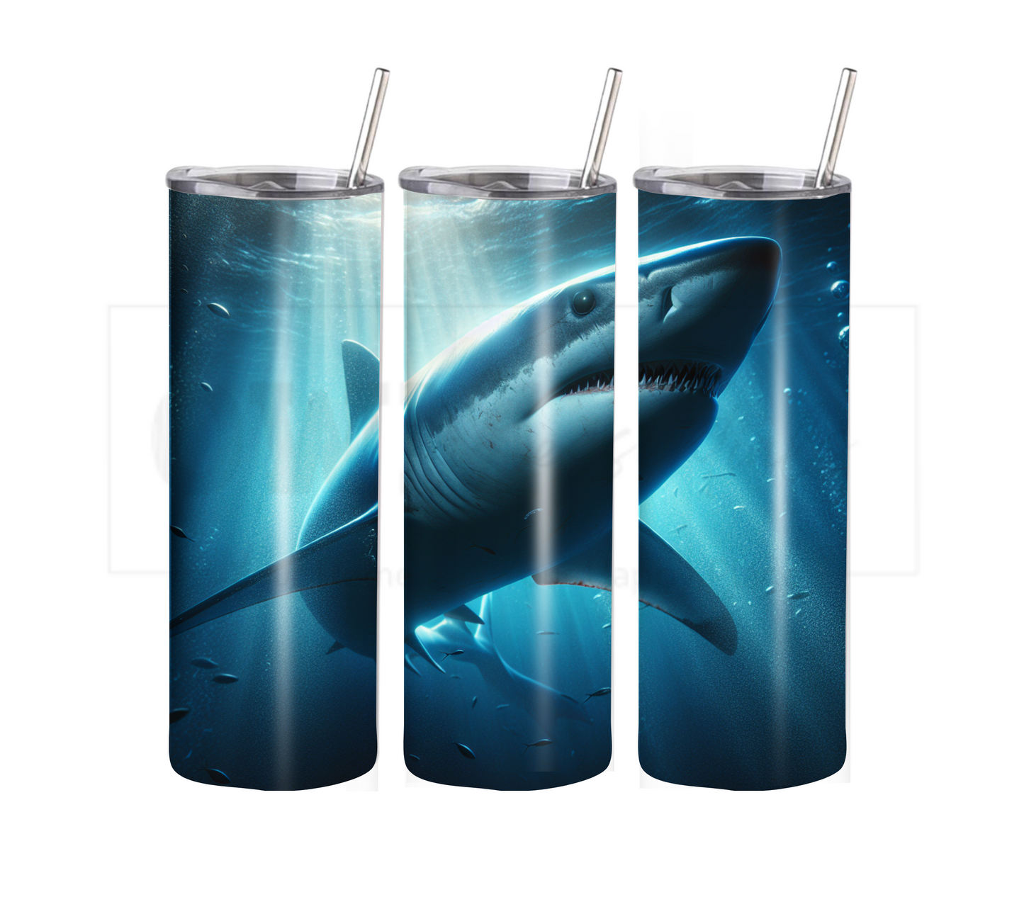 Shark 20 oz Skinny Tumbler with Straw - Stainless Steel, Eco-Friendly, Reusable Metal Straw - Lid Drink Drinkware Water Bottles