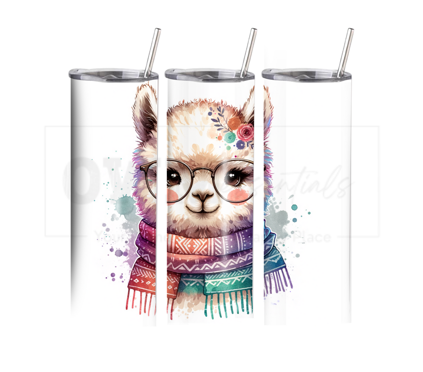 Alpaca 20 oz Skinny Tumbler with Straw - Stainless Steel, Eco-Friendly, Reusable Metal Straw - Lid Drink Drinkware Water Bottles