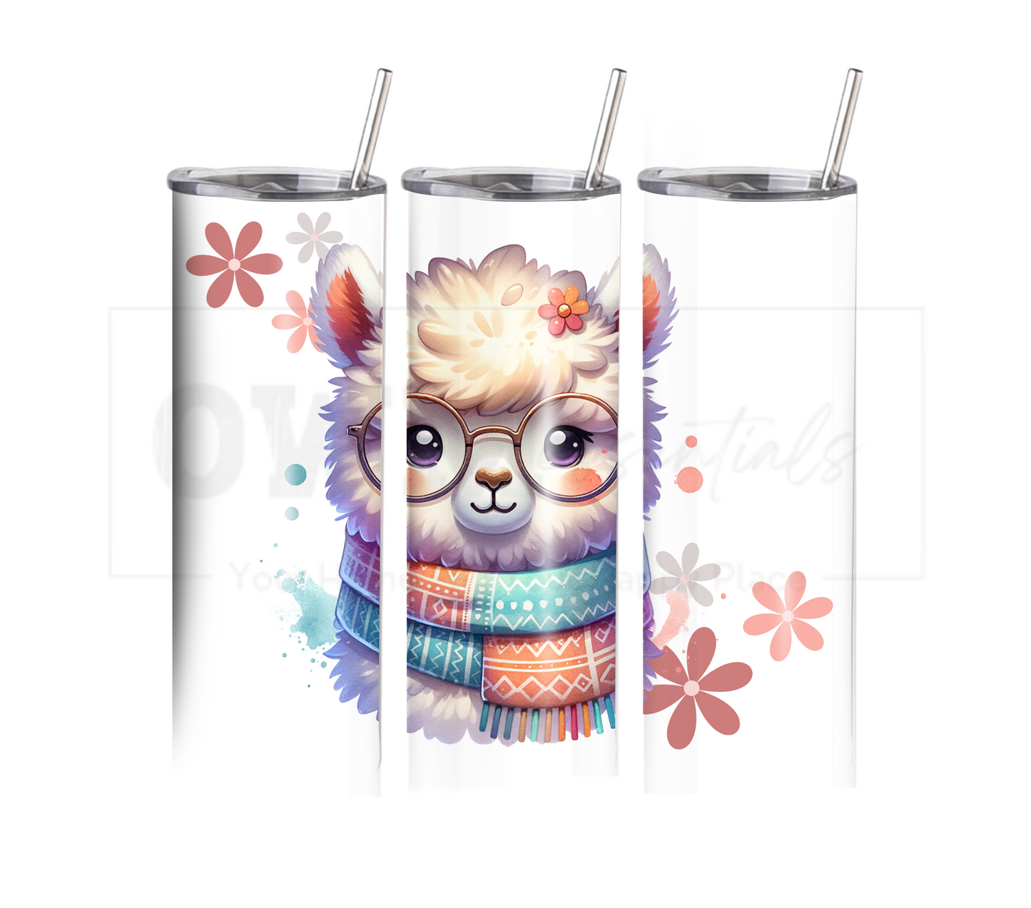 Alpaca 20 oz Skinny Tumbler with Straw - Stainless Steel, Eco-Friendly, Reusable Metal Straw - Lid Drink Drinkware Water Bottles