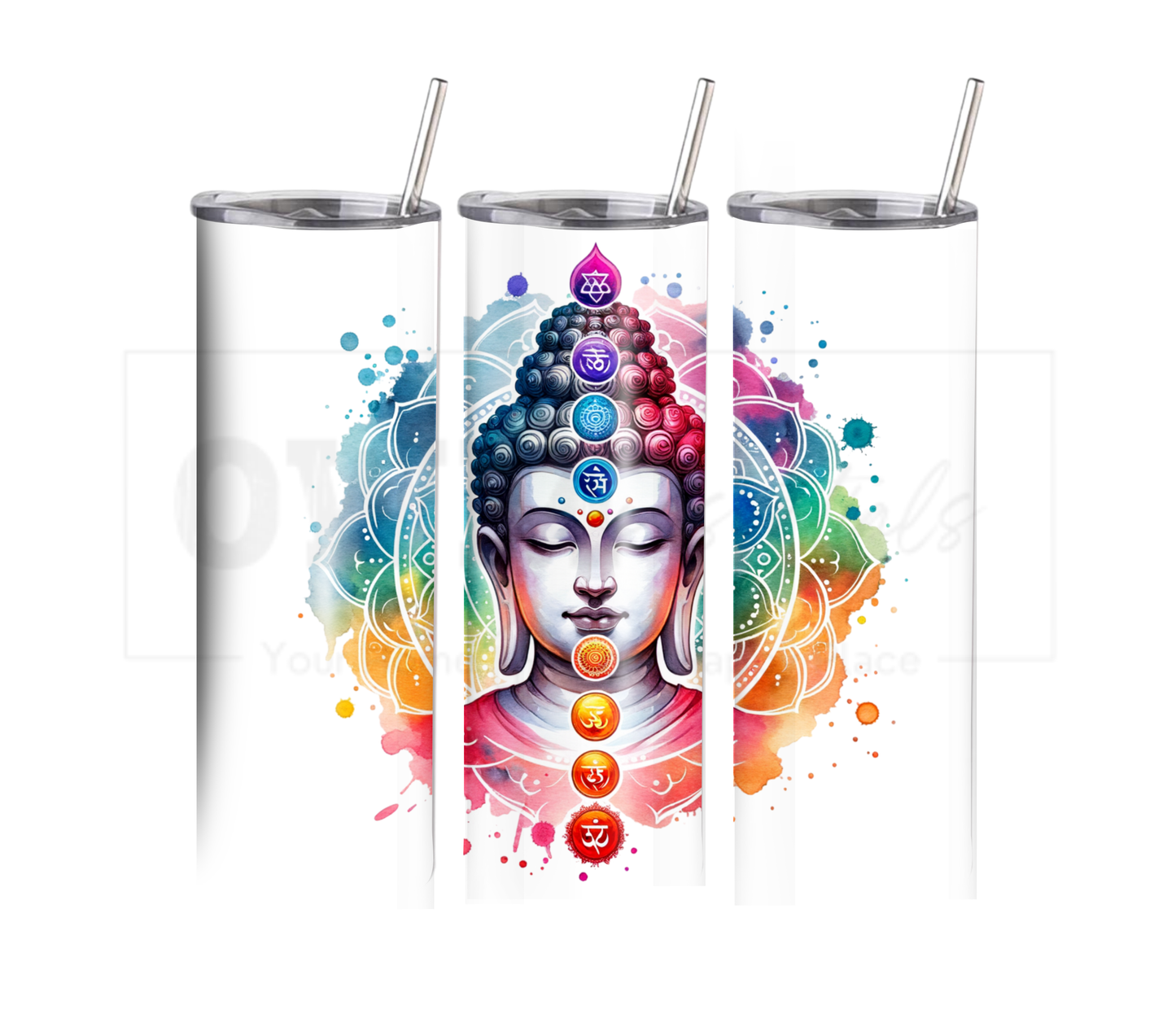 Buddha with Chakras 20 oz Skinny Tumbler with Straw - Stainless Steel, Eco-Friendly, Reusable Metal Straw - Lid Drink Drinkware Water Bottles