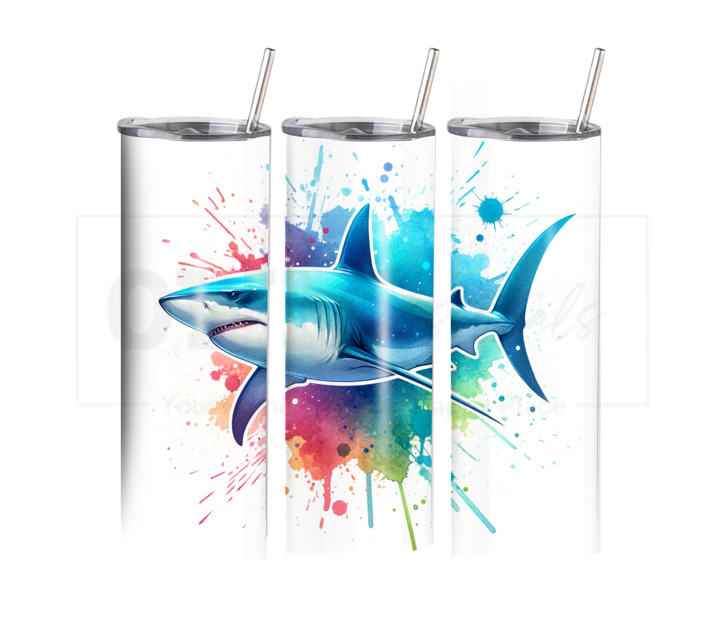 Shark 20 oz Skinny Tumbler with Straw - Stainless Steel, Eco-Friendly, Reusable Metal Straw - Lid Drink Drinkware Water Bottles