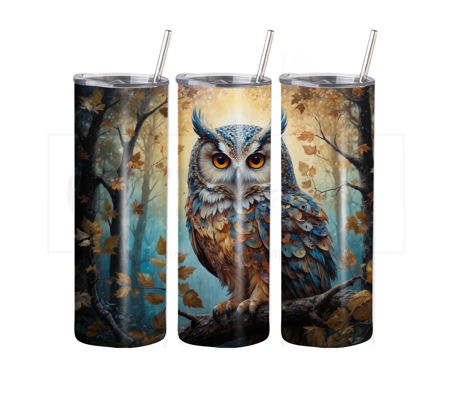 Owl 20 oz Skinny Tumbler with Straw - Stainless Steel, Eco-Friendly, Reusable Metal Straw - Lid Drink Drinkware Water Bottles