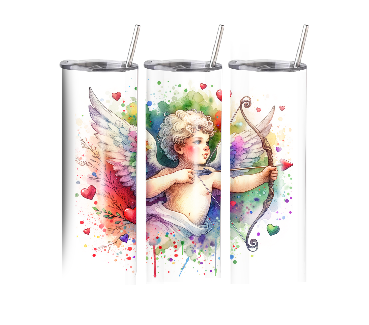 Cupid - Valentines Day - 20 oz Skinny Tumbler with Straw - Stainless Steel, Eco-Friendly, Reusable Metal Straw - Lid Drink Drinkware Water Bottles