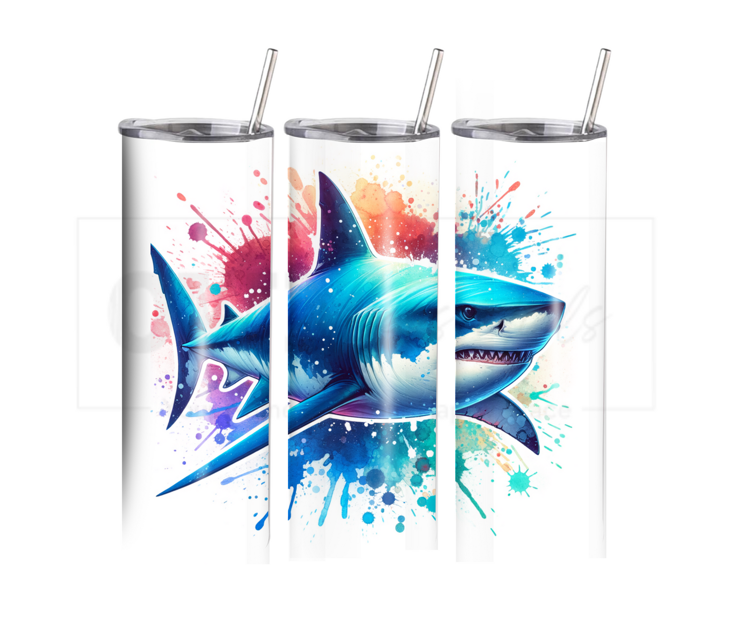 Shark 20 oz Skinny Tumbler with Straw - Stainless Steel, Eco-Friendly, Reusable Metal Straw - Lid Drink Drinkware Water Bottles