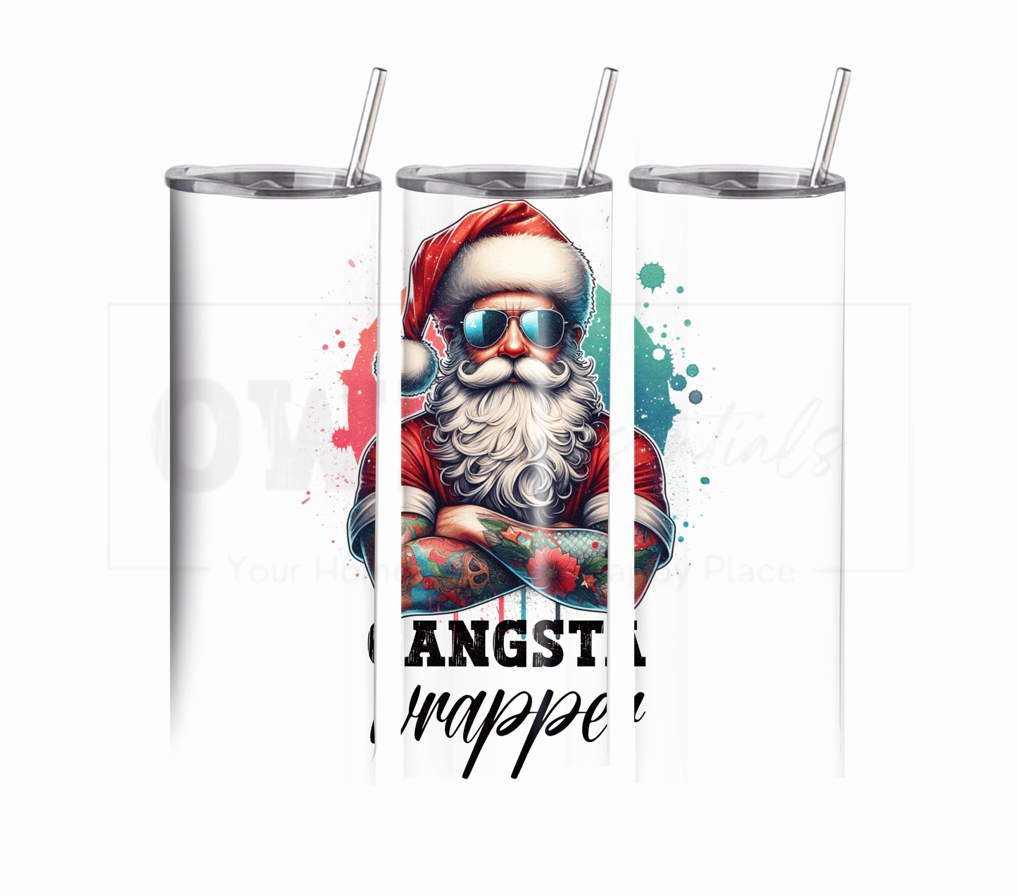 Gangsta Wrapper - Christmas 20 oz Skinny Tumbler with Straw - Stainless Steel, Eco-Friendly, Reusable Metal Straw - Lid Drink Drinkware Water Bottles