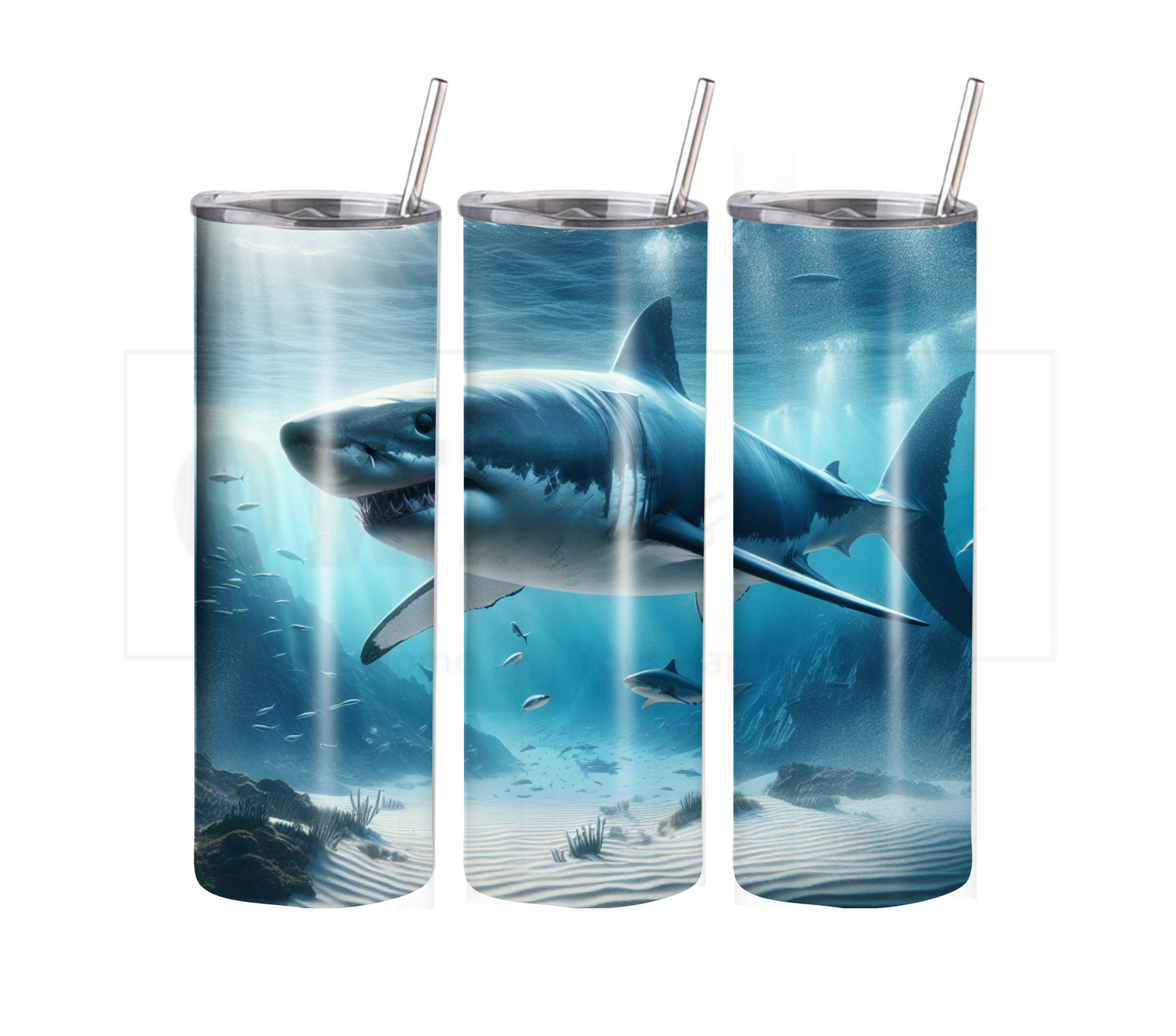 Shark 20 oz Skinny Tumbler with Straw - Stainless Steel, Eco-Friendly, Reusable Metal Straw - Lid Drink Drinkware Water Bottles