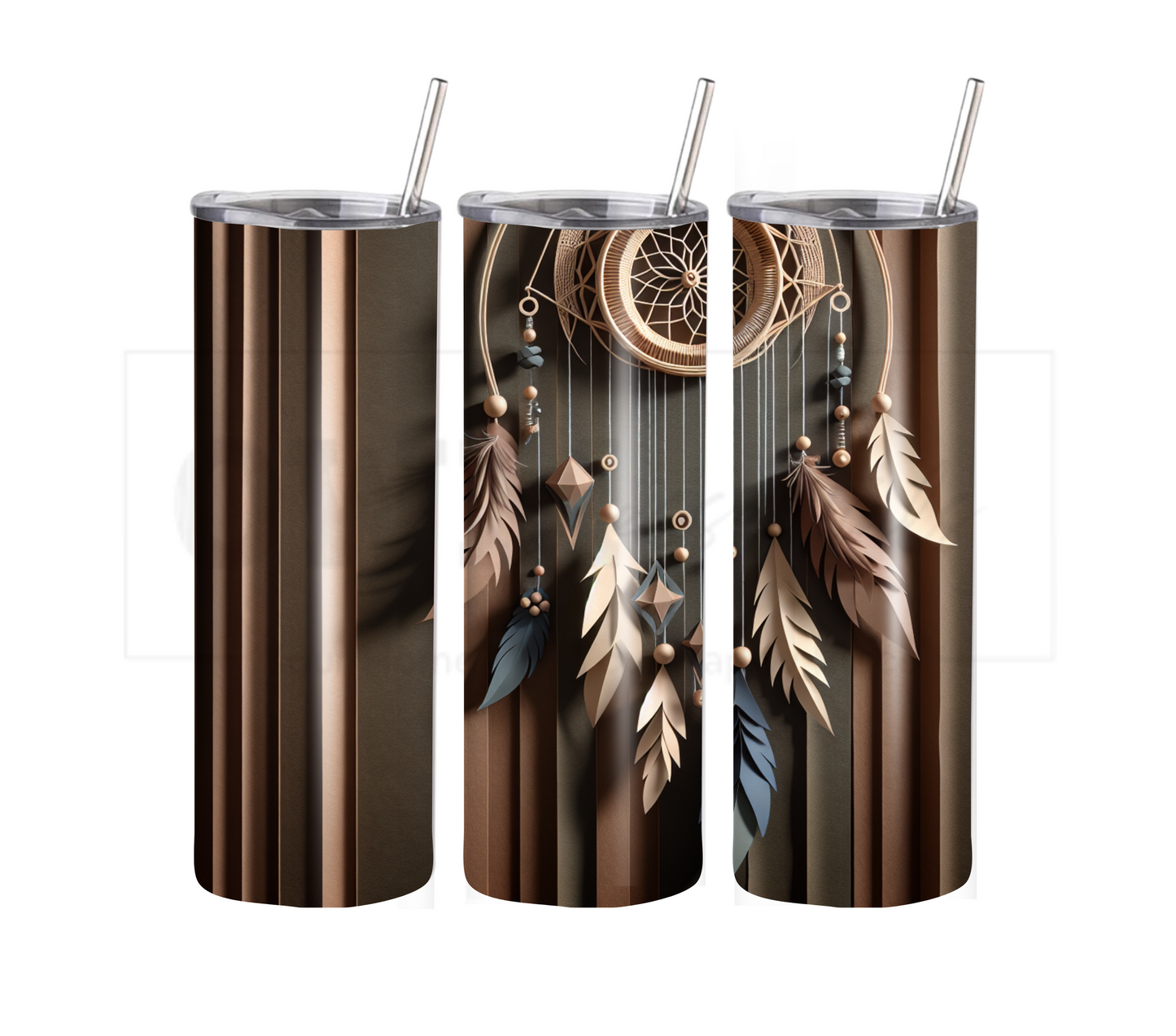 Dreamcatcher 20 oz Skinny Tumbler with Straw - Stainless Steel, Eco-Friendly, Reusable Metal Straw - Lid Drink Drinkware Water Bottles