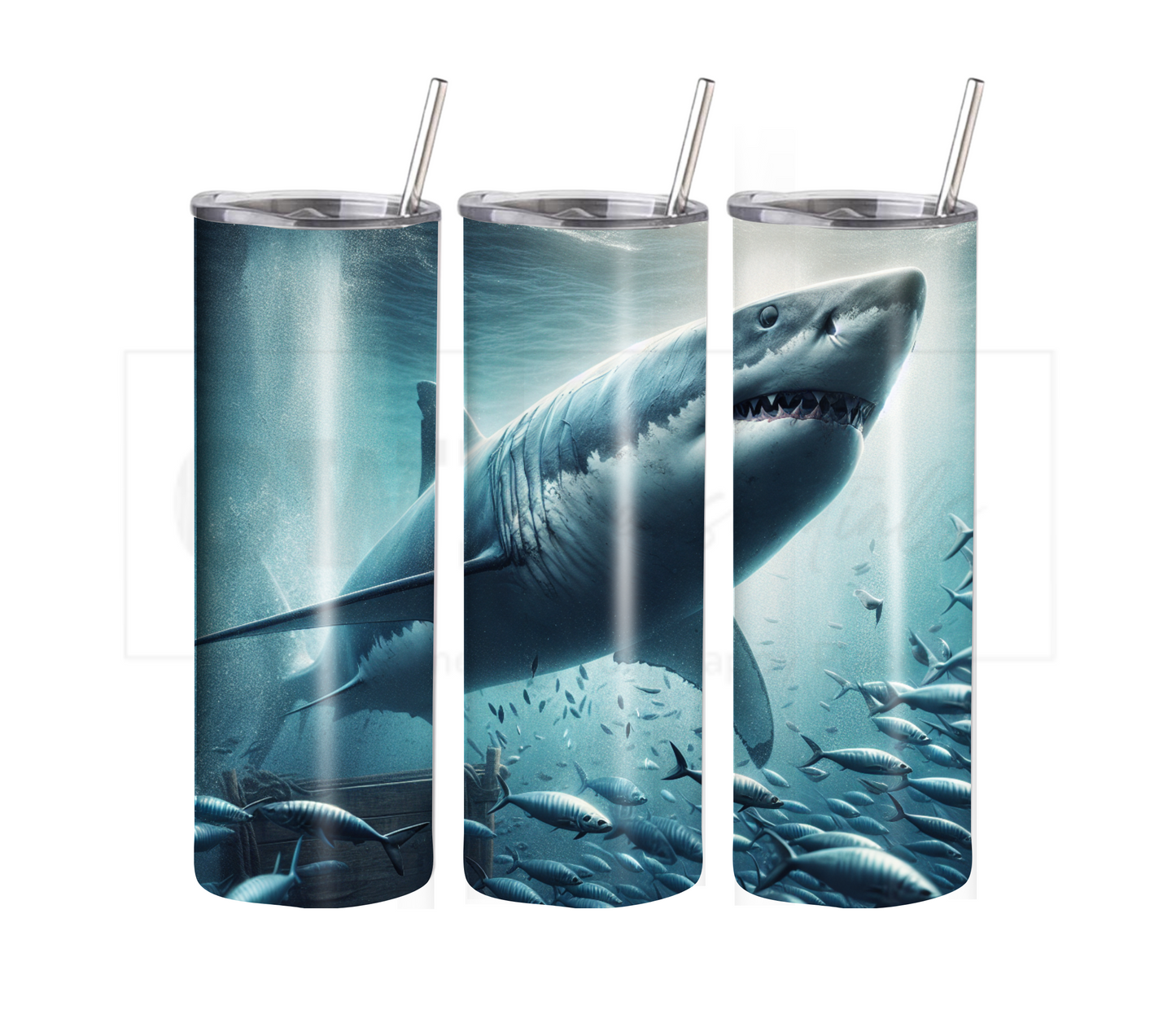 Shark 20 oz Skinny Tumbler with Straw - Stainless Steel, Eco-Friendly, Reusable Metal Straw - Lid Drink Drinkware Water Bottles