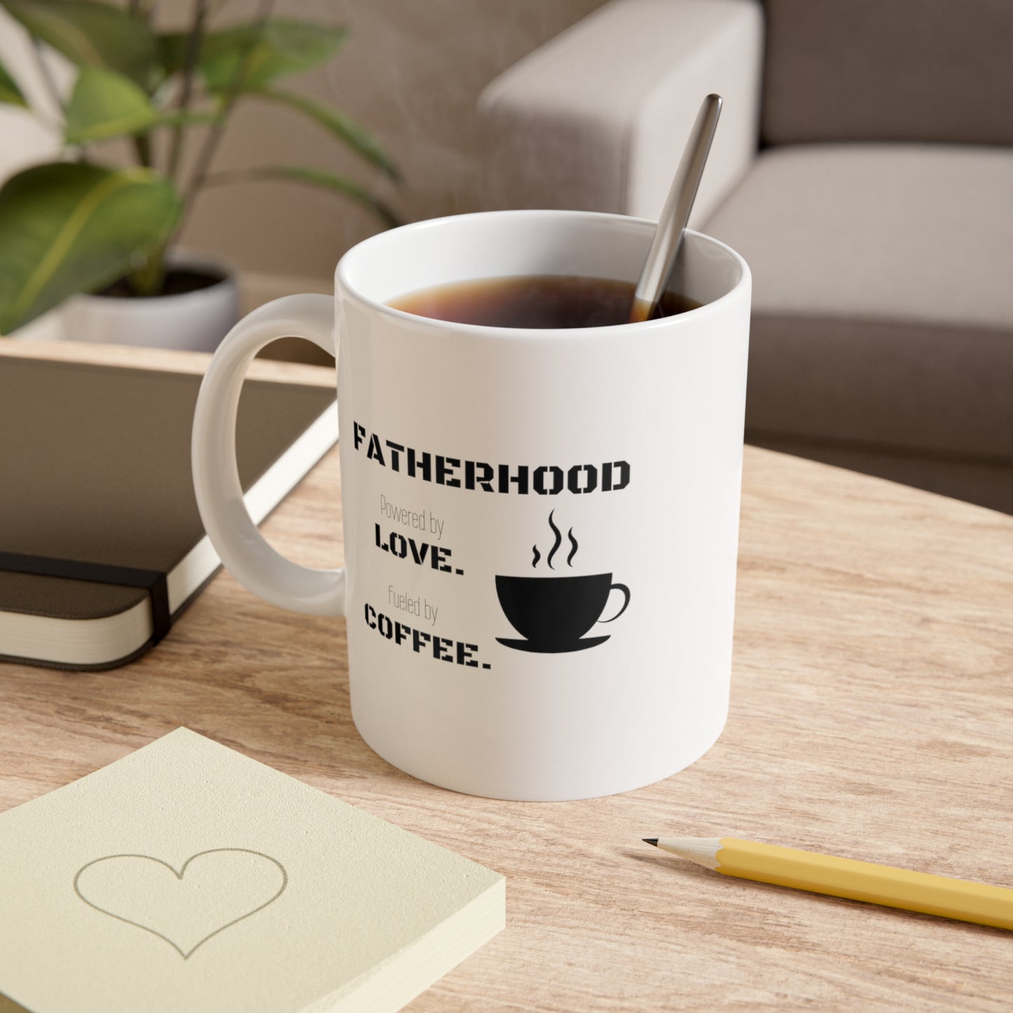 Fatherhood-Powered by Love Fueled by Coffee - Gun White Ceramic Mug, 11oz