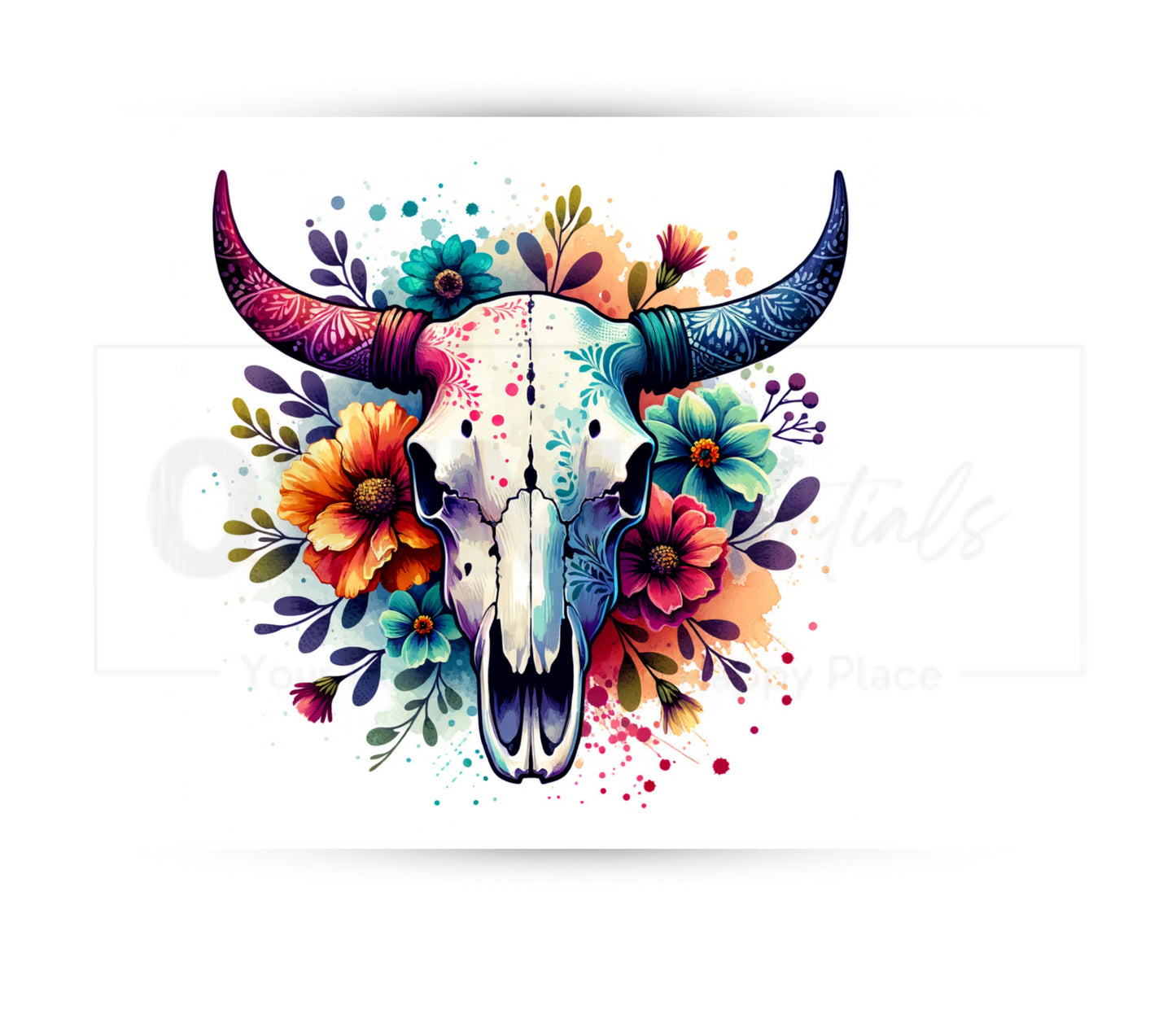 Boho Cow Skull 20 oz Skinny Tumbler Sublimation Design - PNG Instant - DIGITAL DOWNLOAD