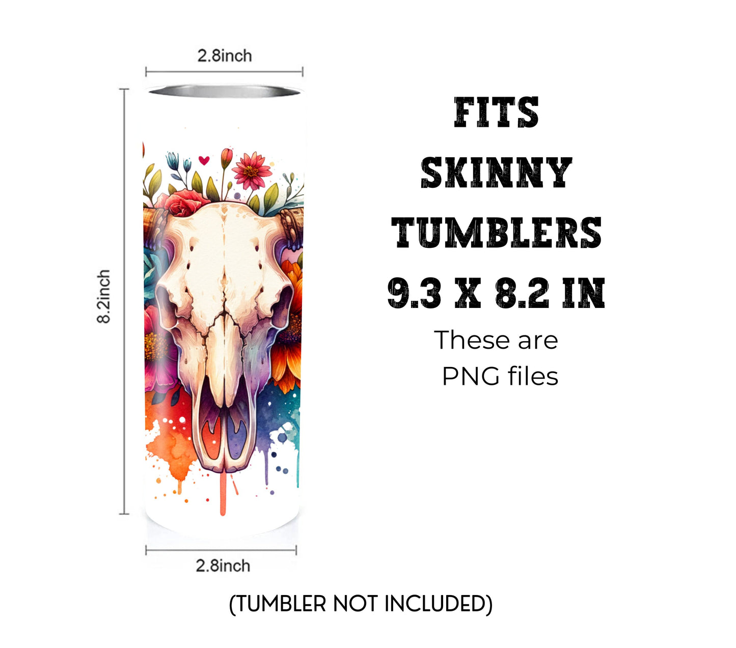 Boho Cow Skull 20 oz Skinny Tumbler Sublimation Design - PNG Instant - DIGITAL DOWNLOAD