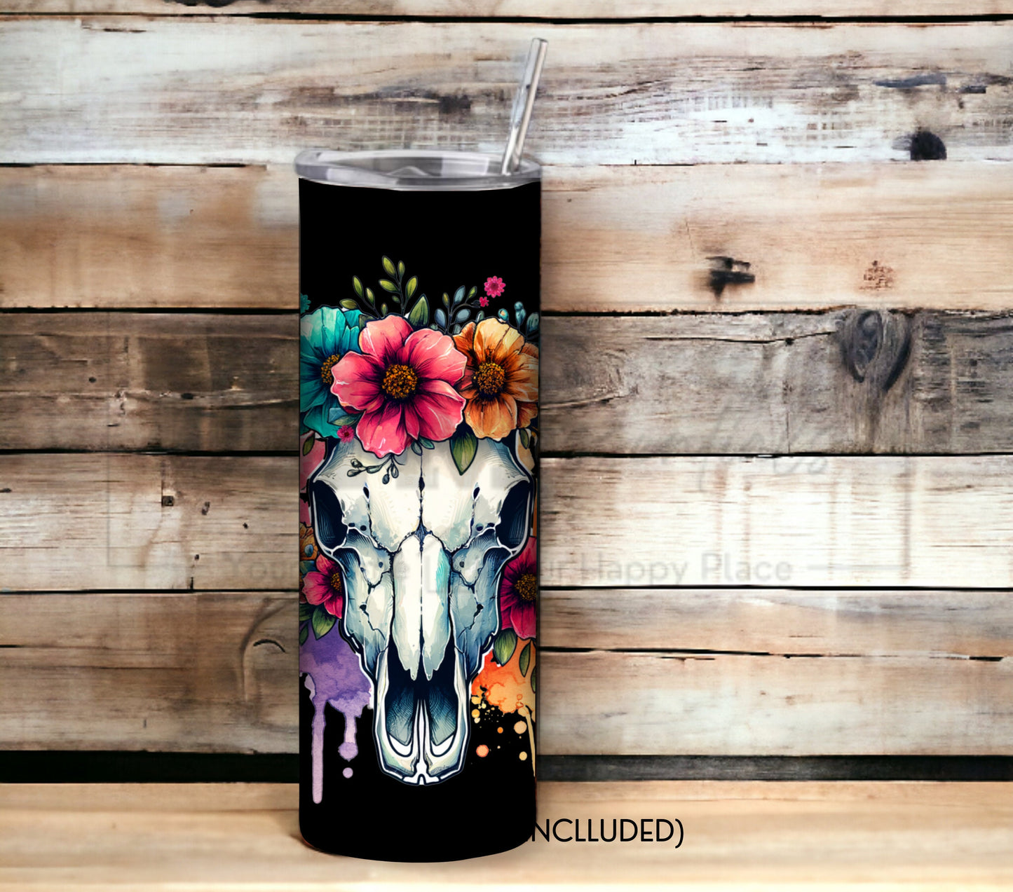 Boho Cow Skull 20 oz Skinny Tumbler Sublimation Design - PNG Instant - DIGITAL DOWNLOAD