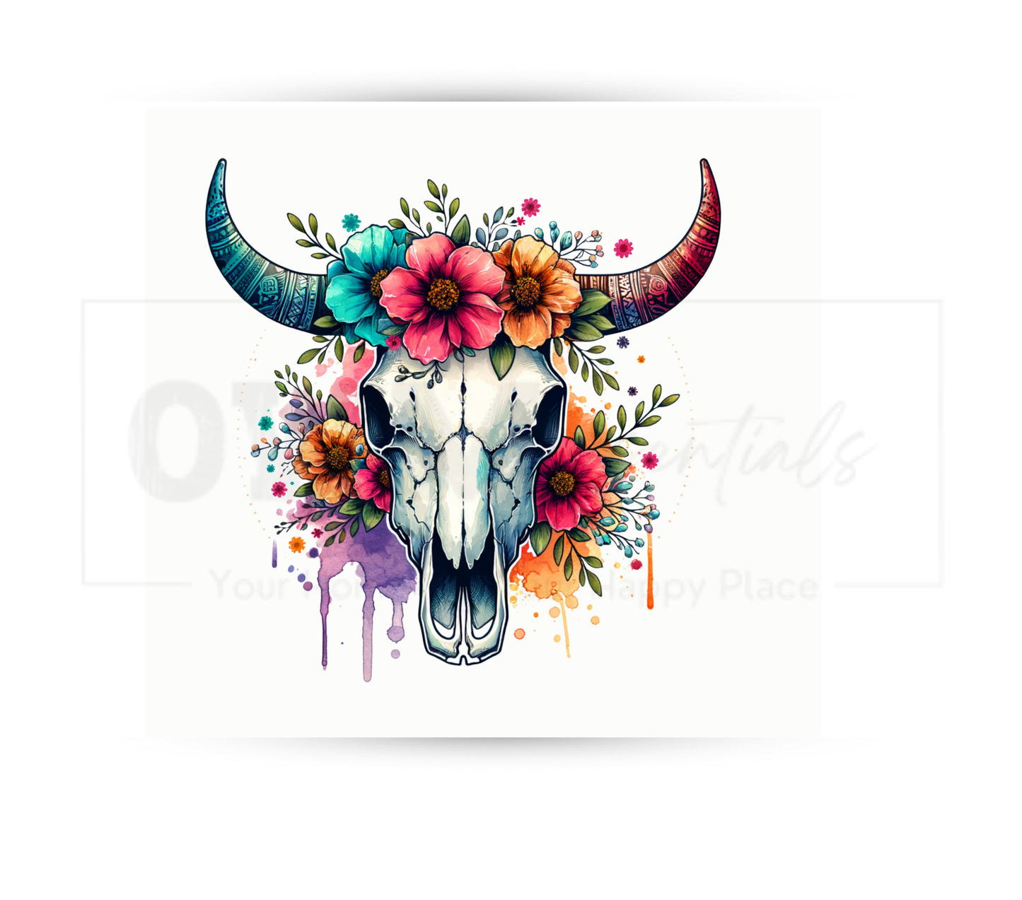 Boho Cow Skull 20 oz Skinny Tumbler Sublimation Design - PNG Instant - DIGITAL DOWNLOAD
