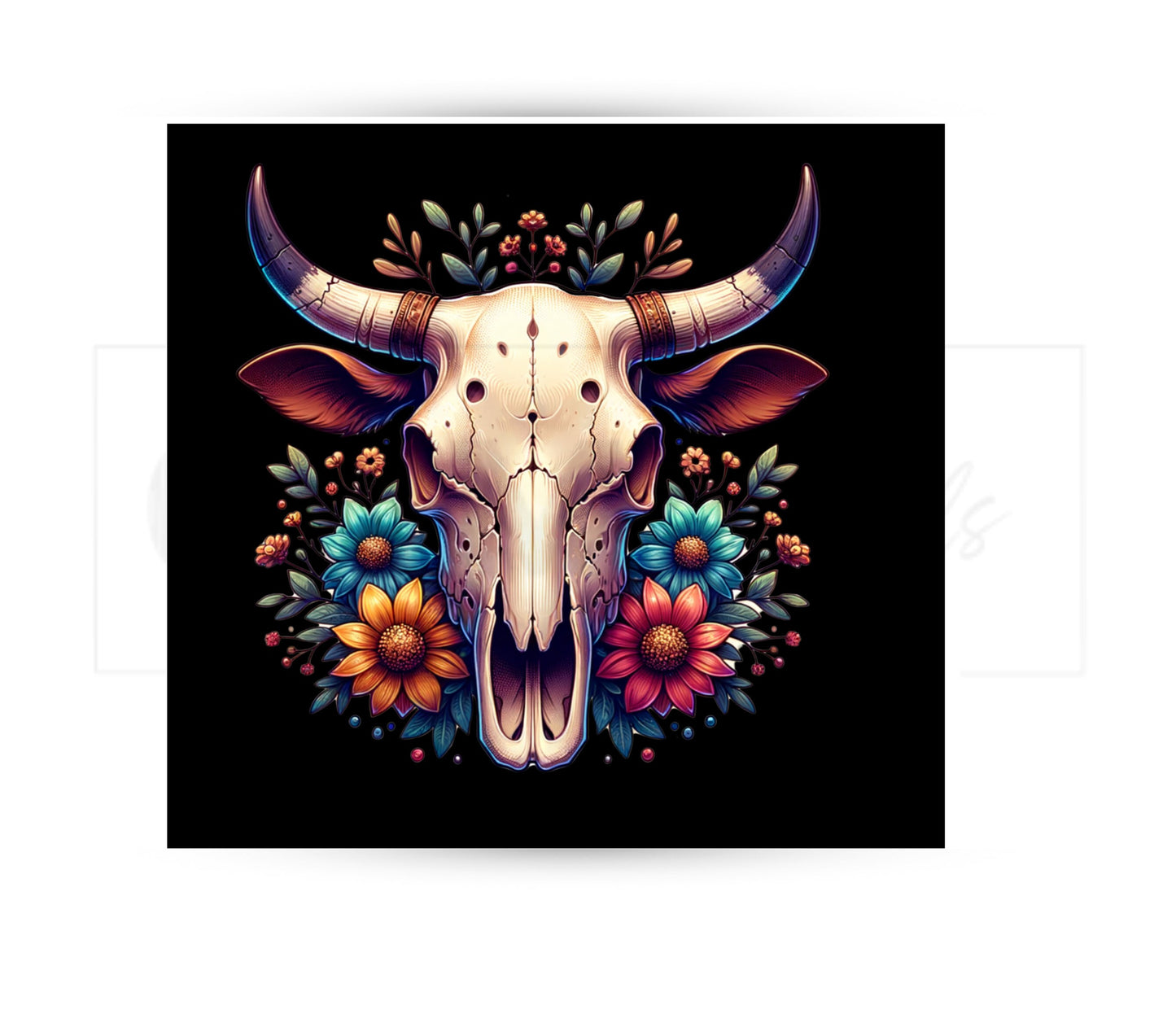 Boho Cow Skull 20 oz Skinny Tumbler Sublimation Design - PNG Instant - DIGITAL DOWNLOAD