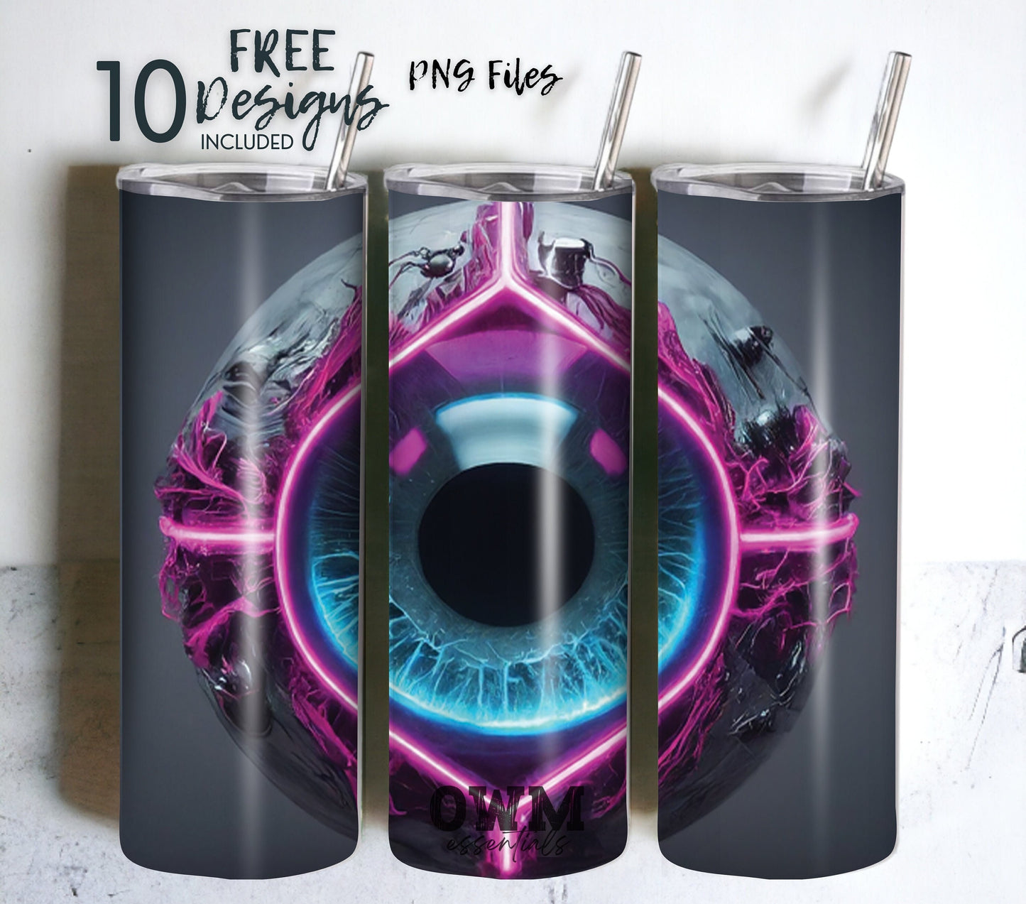 Cyber Eyeball 20 oz Skinny Tumbler Sublimation Design - PNG Instant - DIGITAL DOWNLOAD