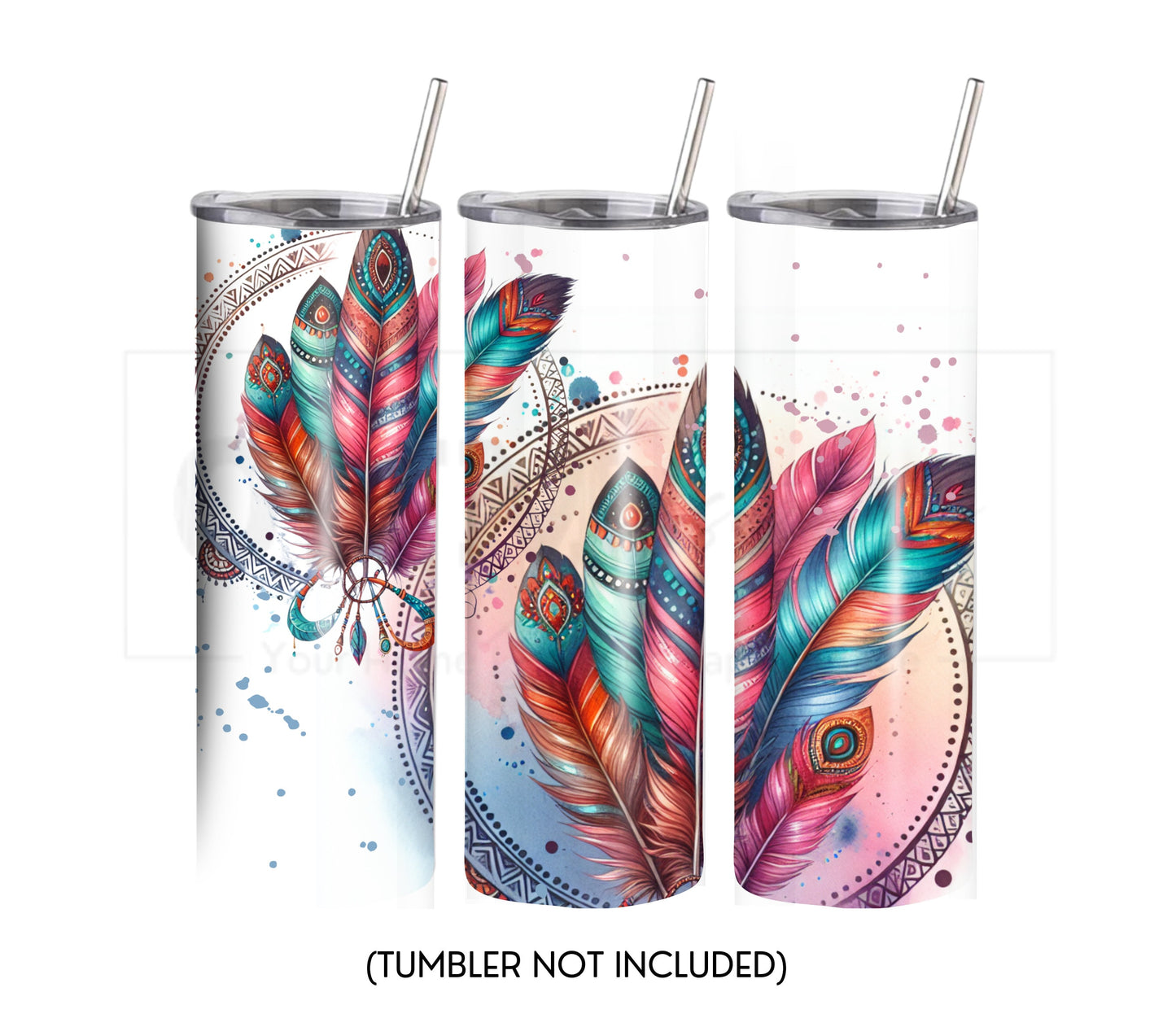 Boho Feathers 20 oz Skinny Tumbler Sublimation Design - PNG Instant - DIGITAL DOWNLOAD
