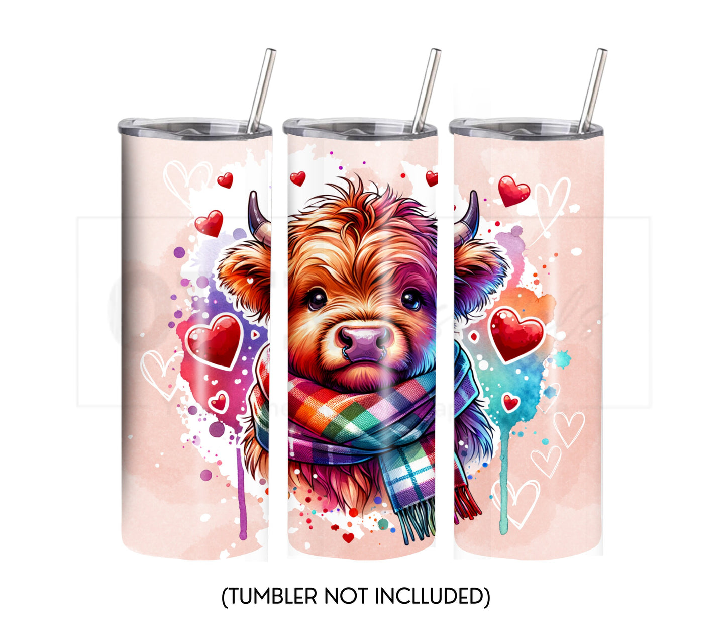 Highland Cow Hearts 20 oz Skinny Tumbler Sublimation Design - PNG Instant - DIGITAL DOWNLOAD