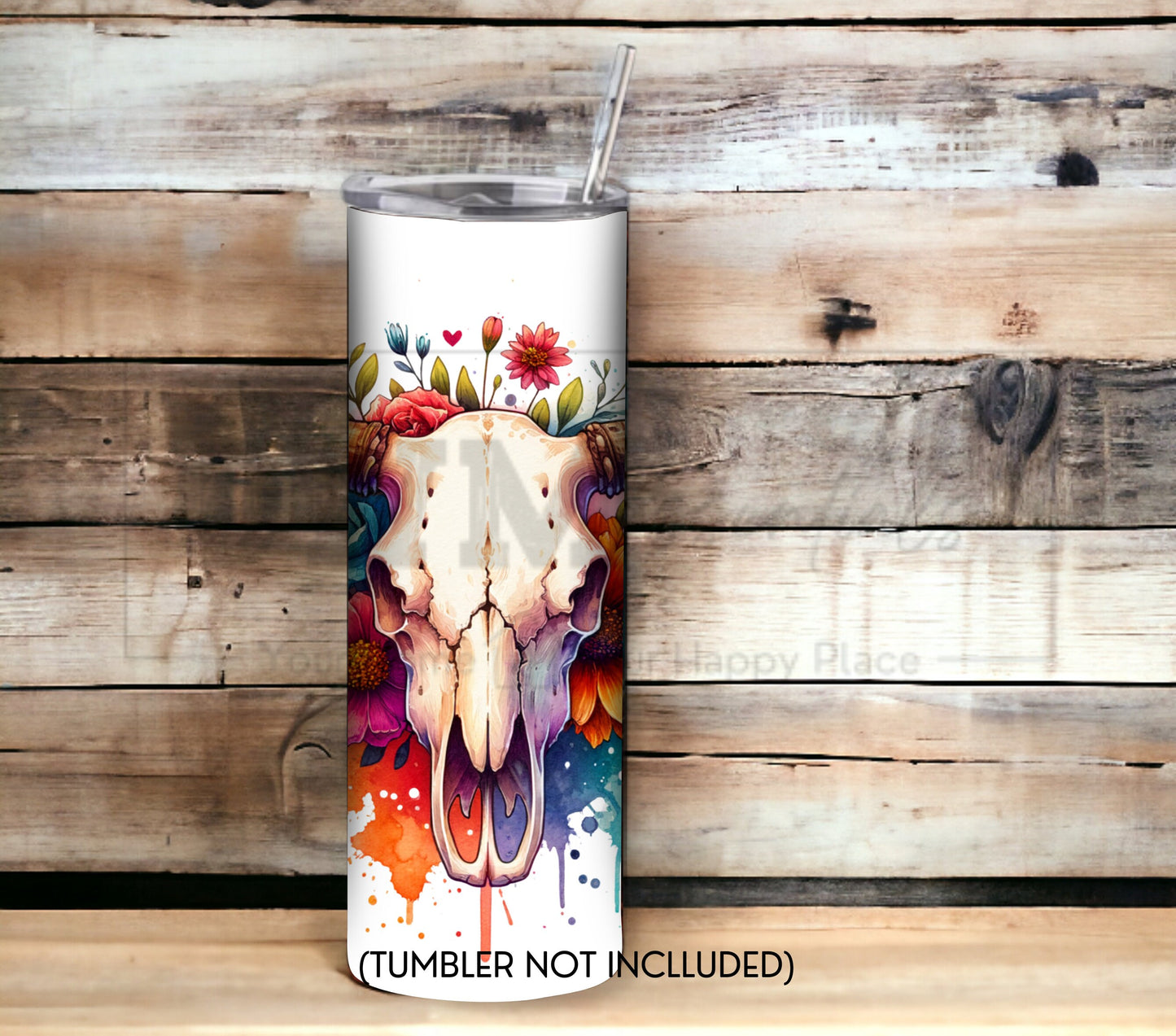 Boho Cow Skull 20 oz Skinny Tumbler Sublimation Design - PNG Instant - DIGITAL DOWNLOAD