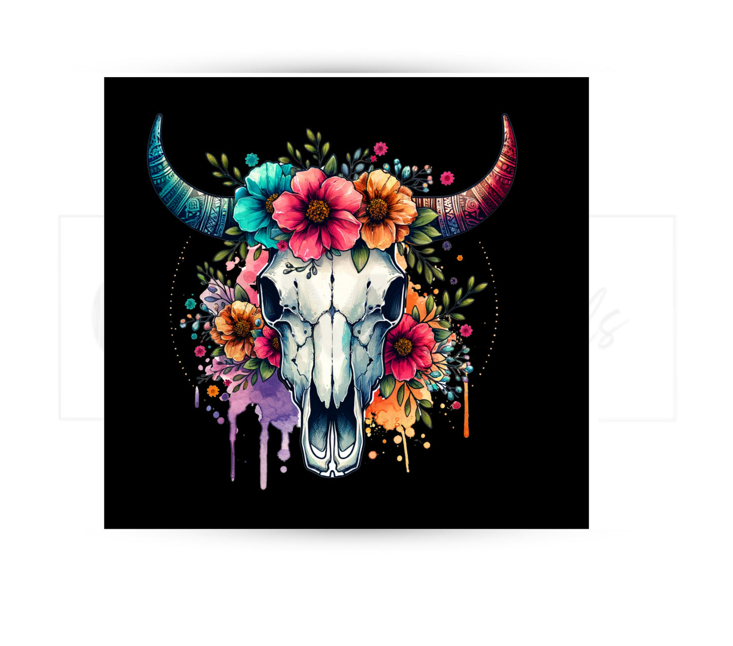 Boho Cow Skull 20 oz Skinny Tumbler Sublimation Design - PNG Instant - DIGITAL DOWNLOAD