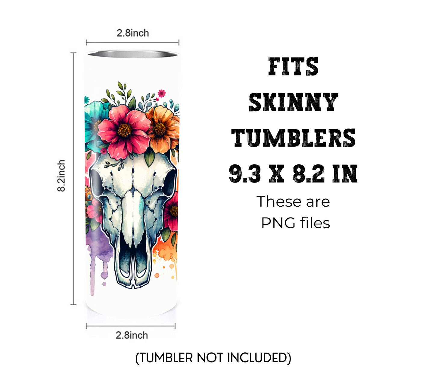 Boho Cow Skull 20 oz Skinny Tumbler Sublimation Design - PNG Instant - DIGITAL DOWNLOAD