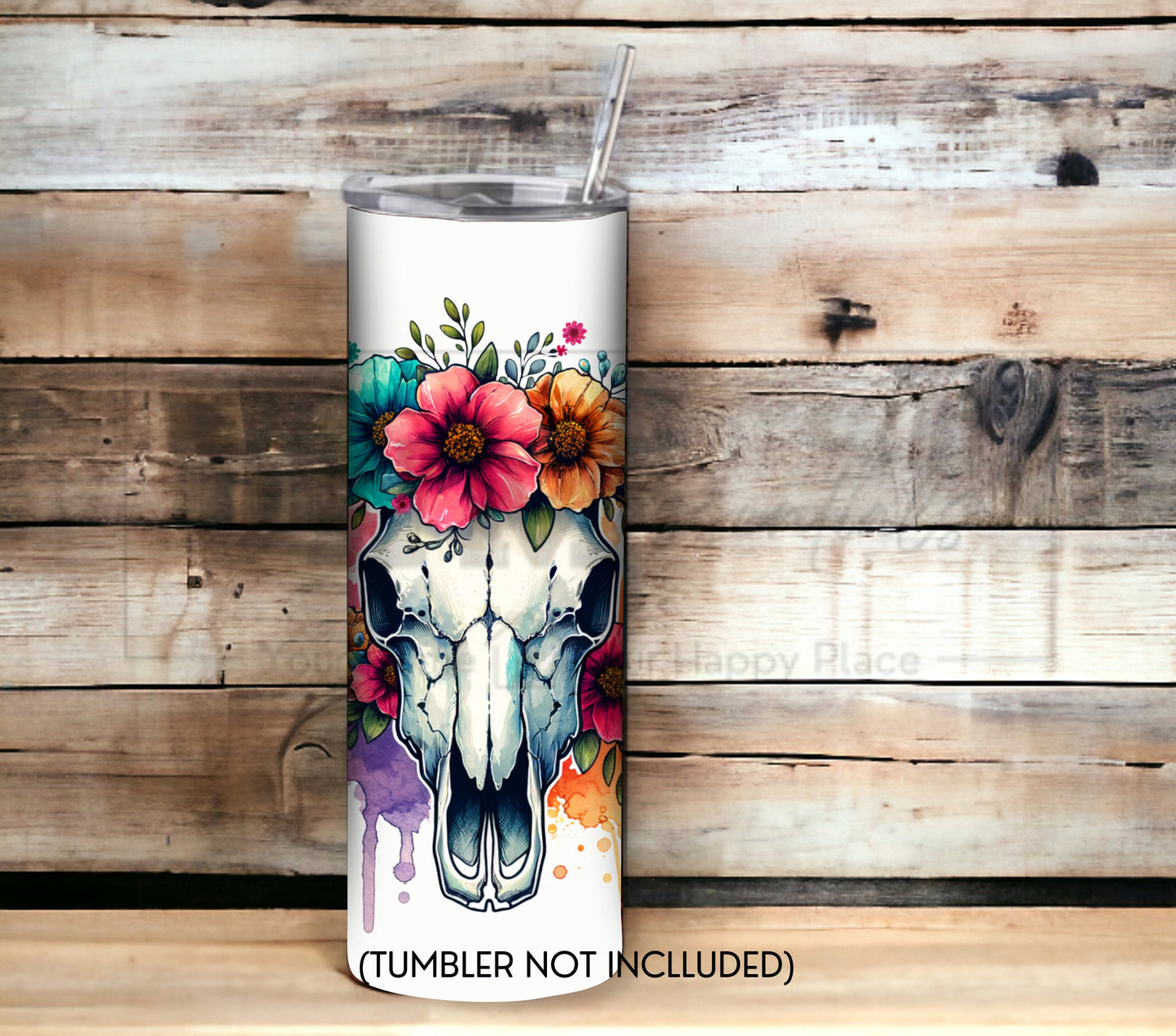 Boho Cow Skull 20 oz Skinny Tumbler Sublimation Design - PNG Instant - DIGITAL DOWNLOAD