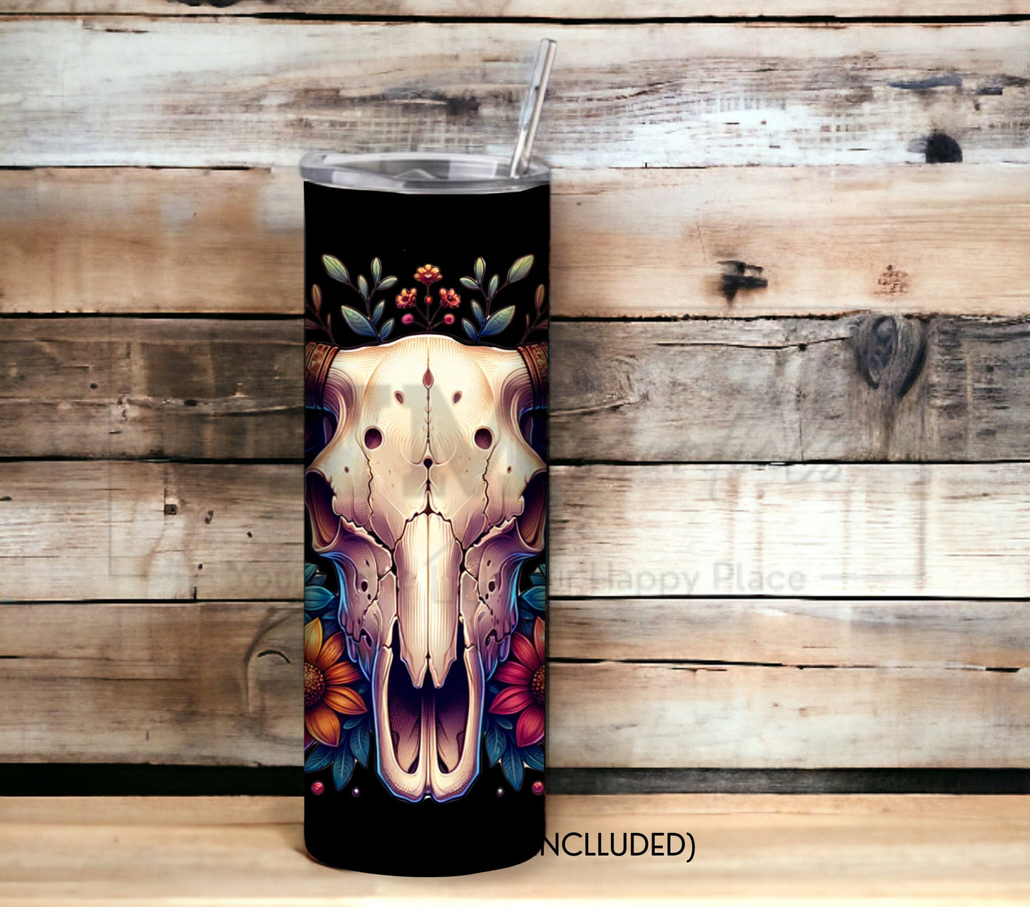Boho Cow Skull 20 oz Skinny Tumbler Sublimation Design - PNG Instant - DIGITAL DOWNLOAD