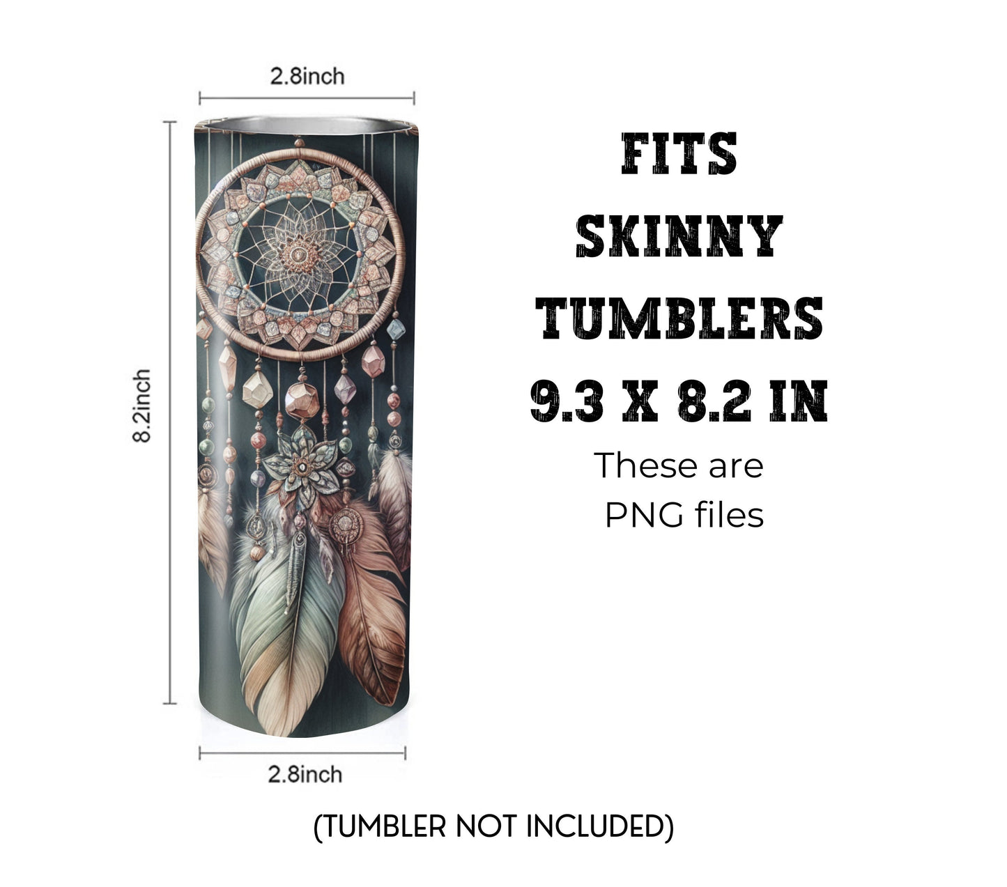 Boho Feathers & Moon 20 oz Skinny Tumbler Sublimation Design - PNG Instant - DIGITAL DOWNLOAD