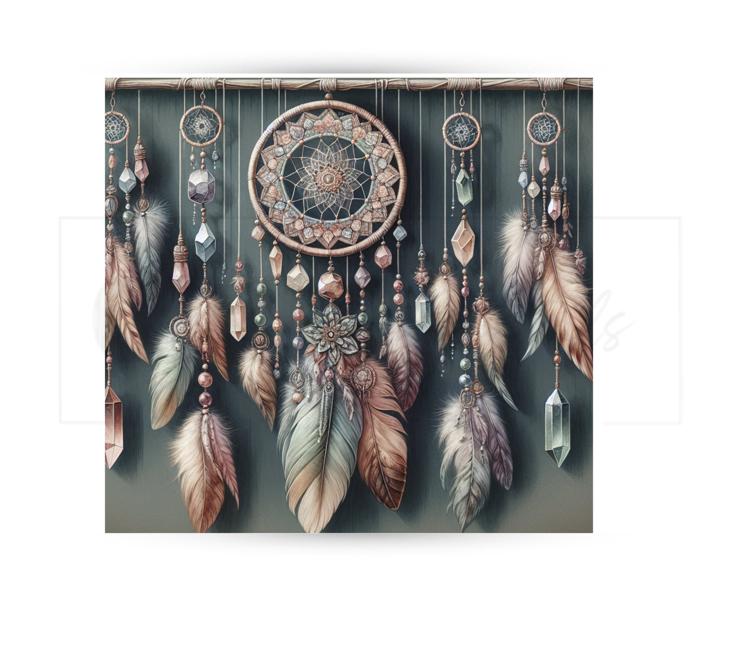 Boho Feathers & Moon 20 oz Skinny Tumbler Sublimation Design - PNG Instant - DIGITAL DOWNLOAD