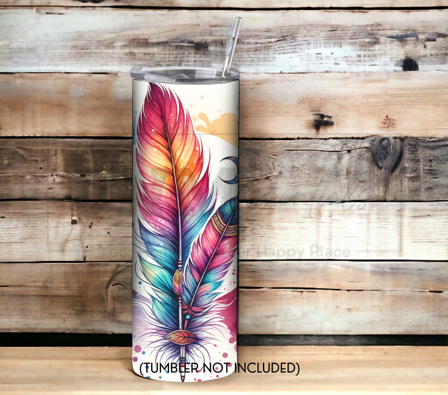 Boho Feathers & Moon 20 oz Skinny Tumbler Sublimation Design - PNG Instant - DIGITAL DOWNLOAD