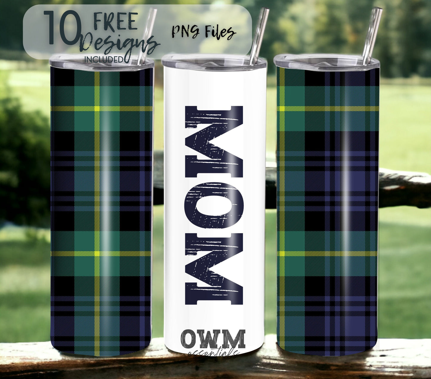 Plaid Mom 20 oz Skinny Tumbler Sublimation Design - PNG Instant - DIGITAL DOWNLOAD