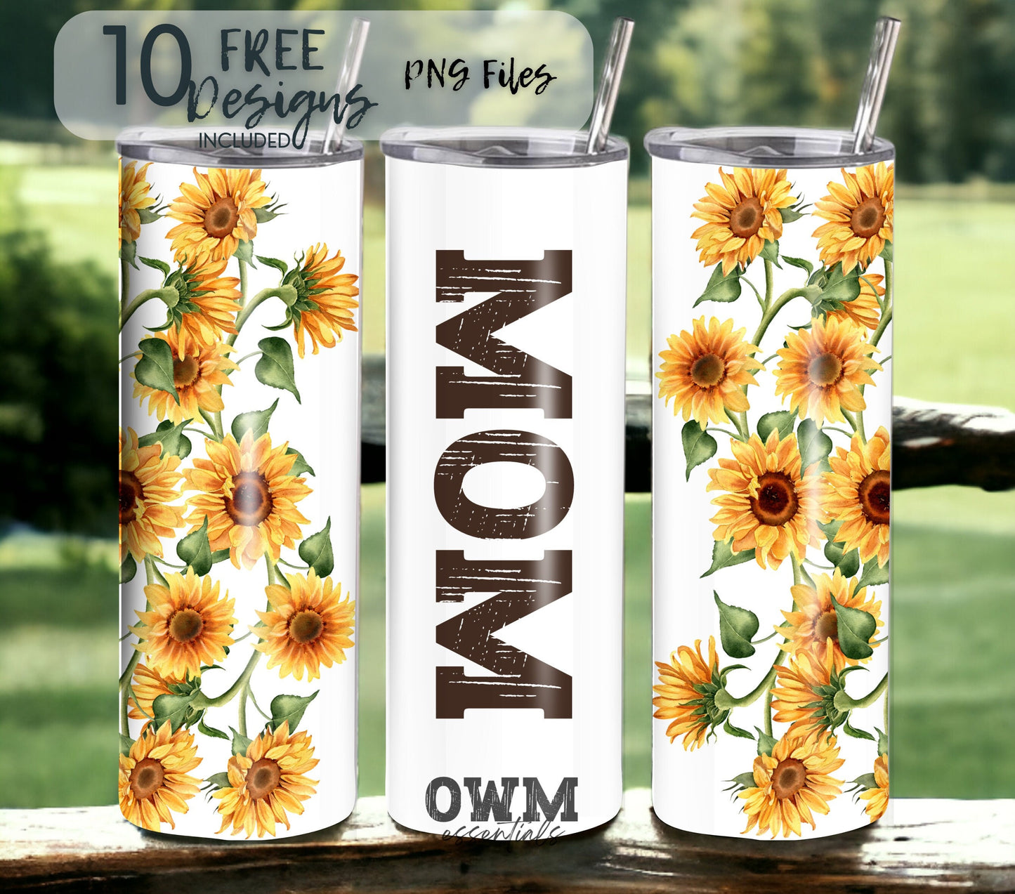 Sunflower Mom 20 oz Skinny Tumbler Sublimation Design - PNG Instant - DIGITAL DOWNLOAD