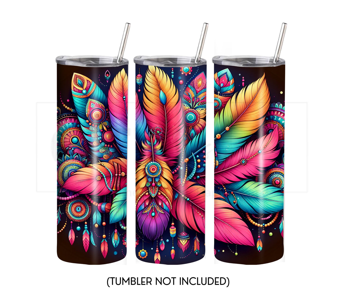 Boho Feathers 20 oz Skinny Tumbler Sublimation Design - PNG Instant - DIGITAL DOWNLOAD