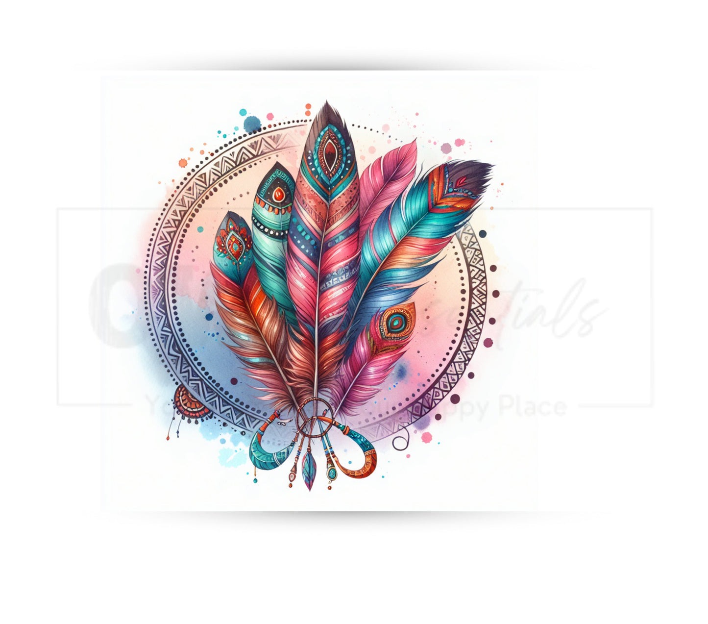 Boho Feathers 20 oz Skinny Tumbler Sublimation Design - PNG Instant - DIGITAL DOWNLOAD
