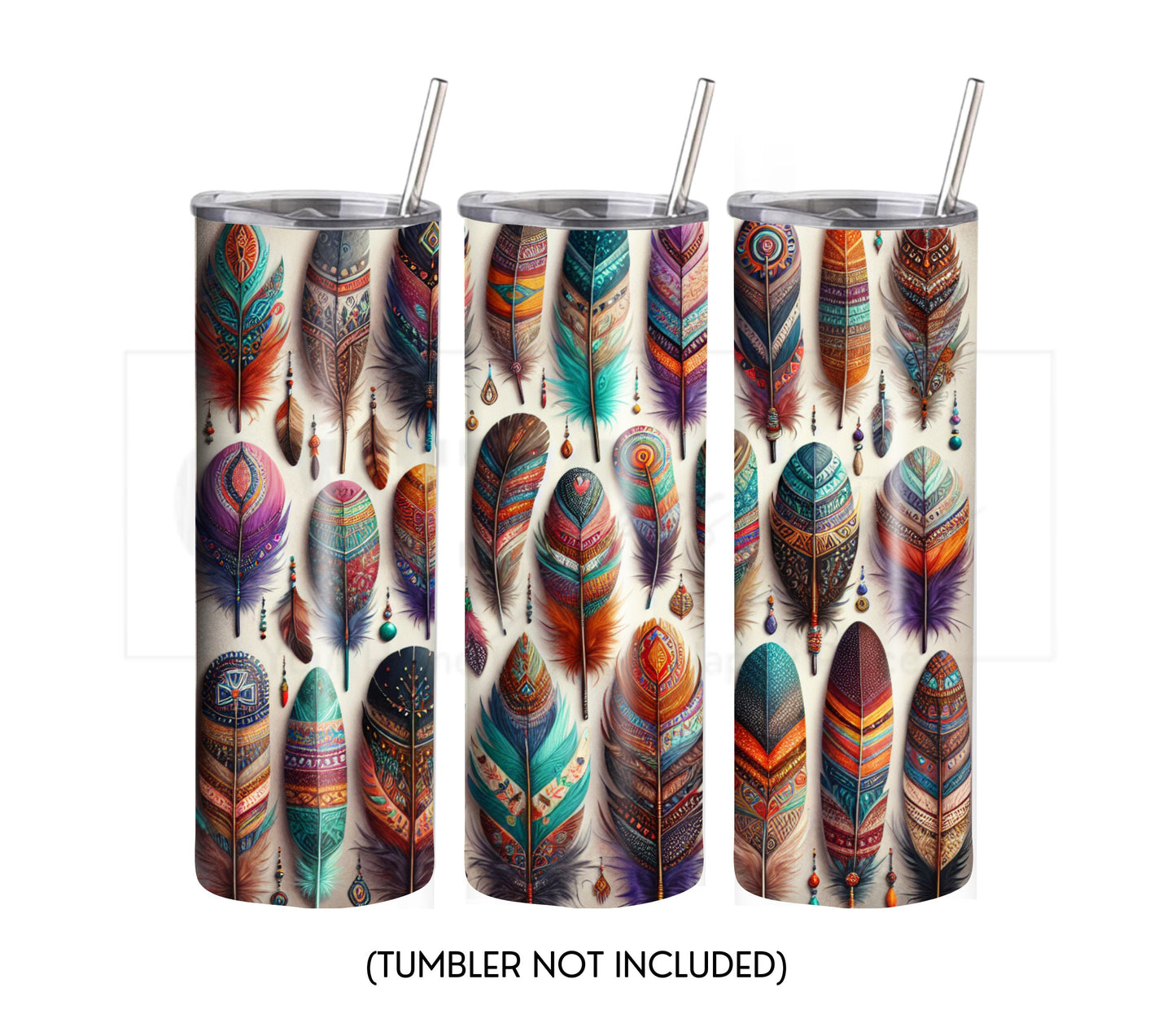 Boho Feathers 20 oz Skinny Tumbler Sublimation Design - PNG Instant - DIGITAL DOWNLOAD